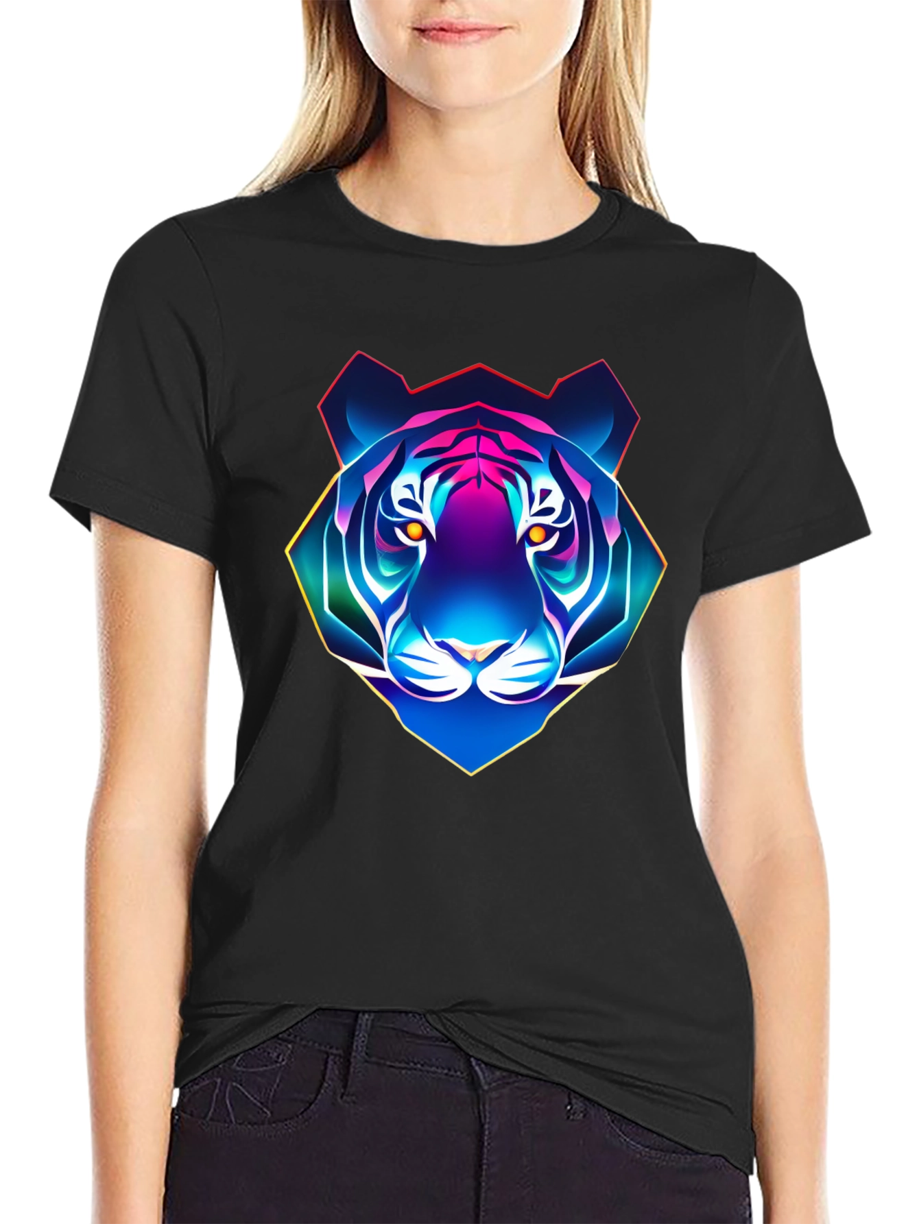 Neon Tiger Graphic T-Shirt - Mens Black Tee