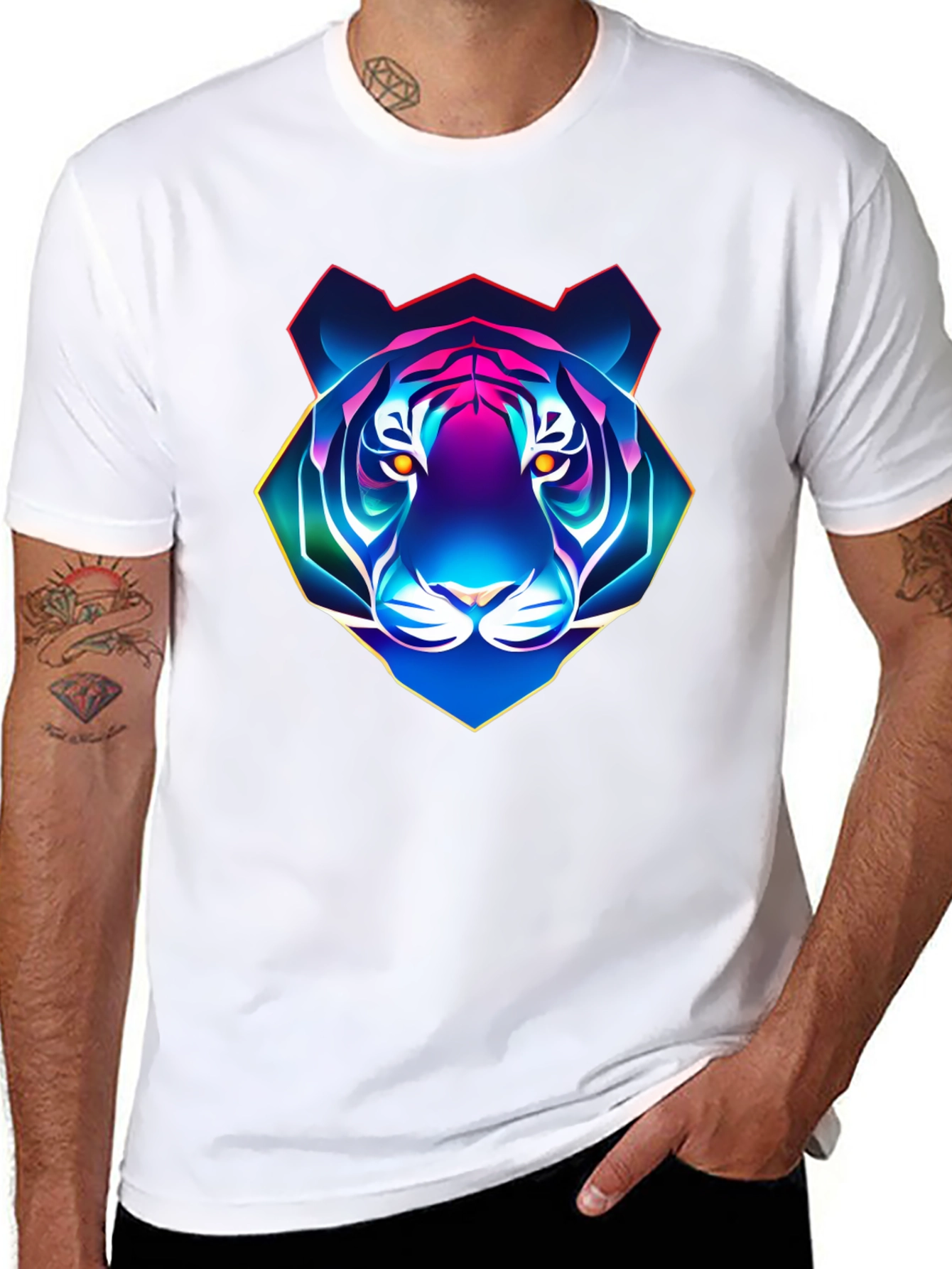 Neon Tiger Graphic T-Shirt - Mens Black Tee