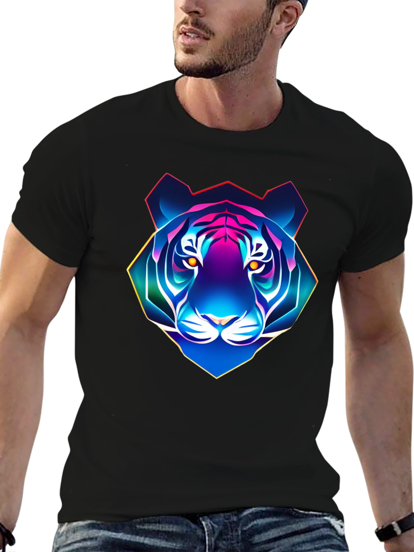 Neon Tiger Graphic T-Shirt - Mens Black Tee
