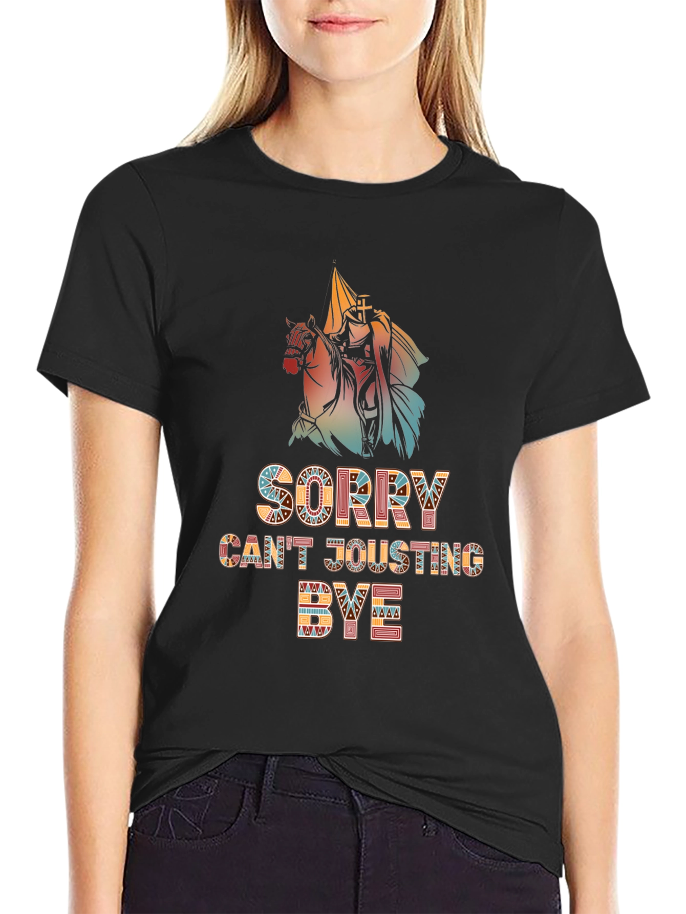 Funny Sorry Cant Jousting Bye Mens Black T-Shirt