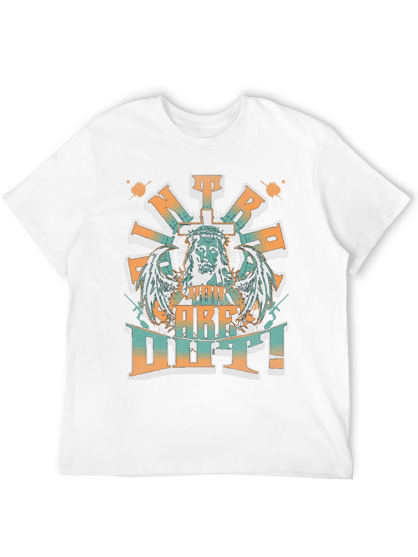 Jesus Cross Wings Graphic Print Black T-Shirt