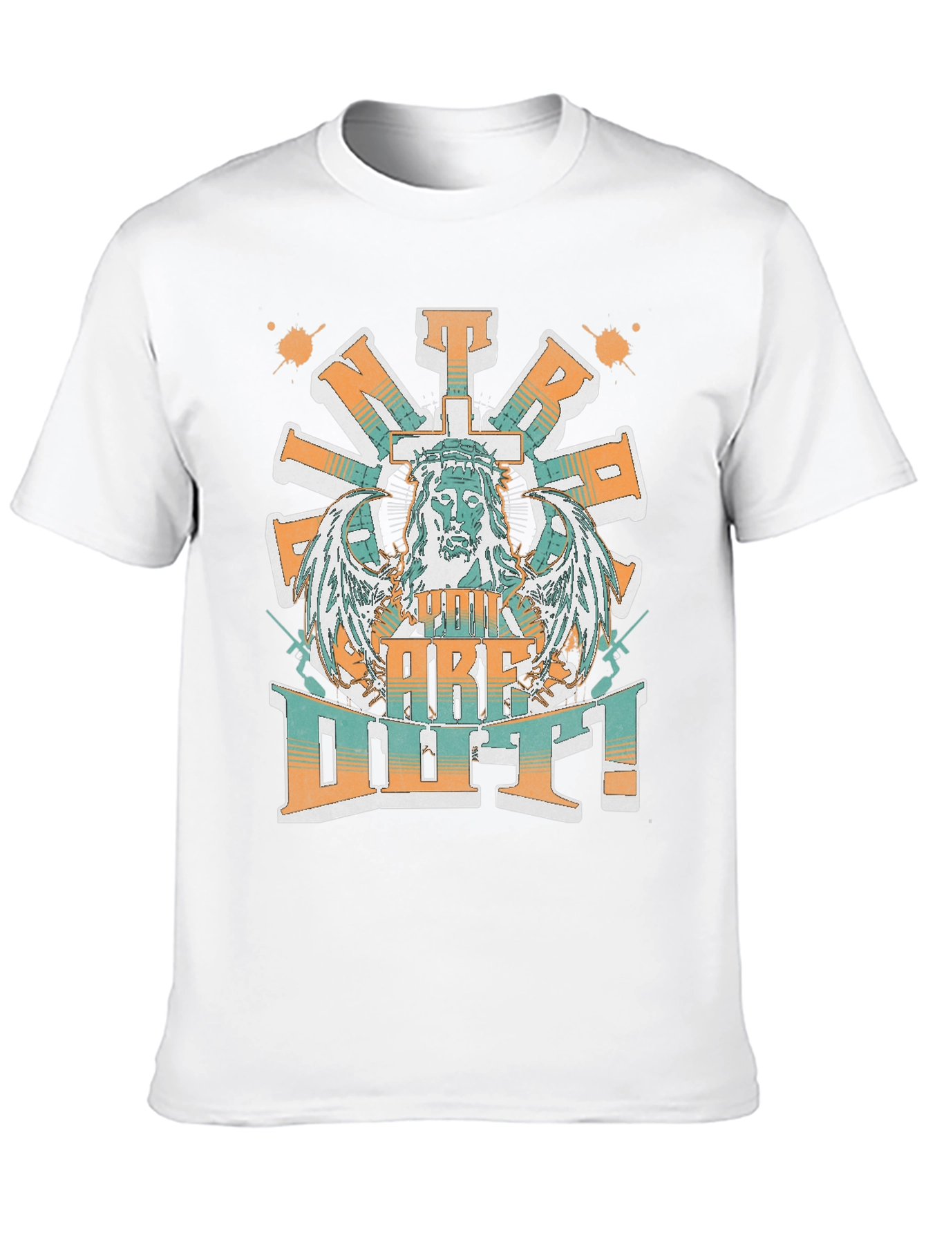 Jesus Cross Wings Graphic Print Black T-Shirt