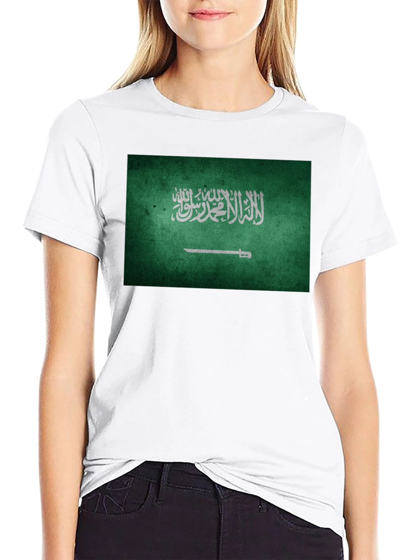 Saudi Arabia Flag T-Shirt - Black Crew Neck