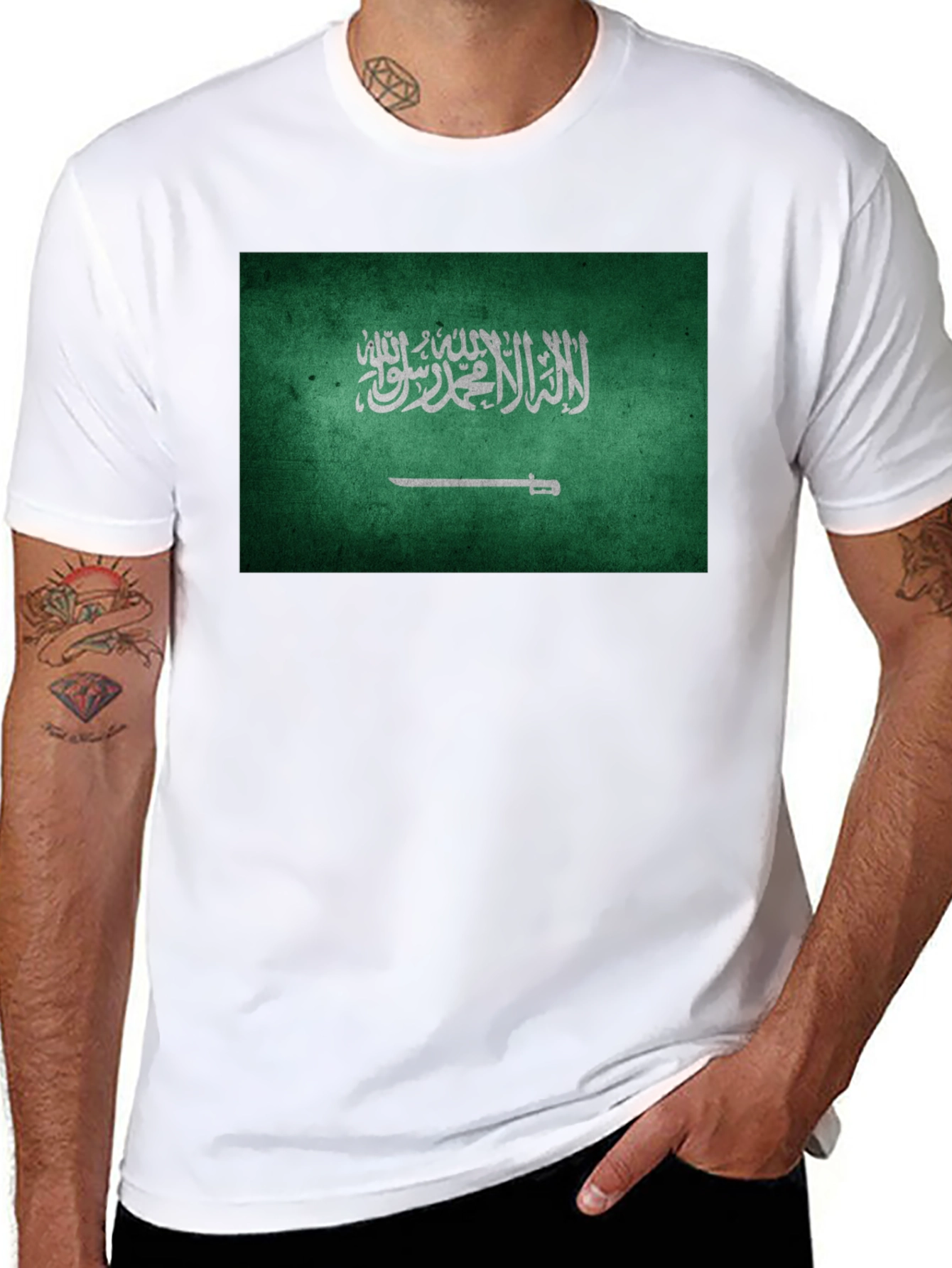 Saudi Arabia Flag T-Shirt - Black Crew Neck