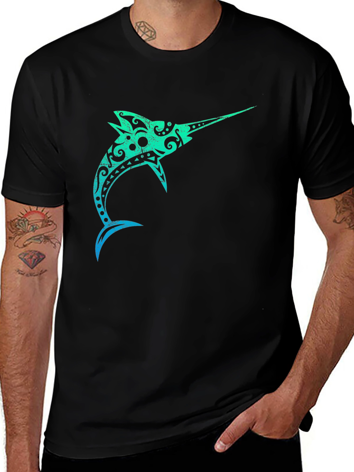 Tribal Marlin Graphic Black T-Shirt