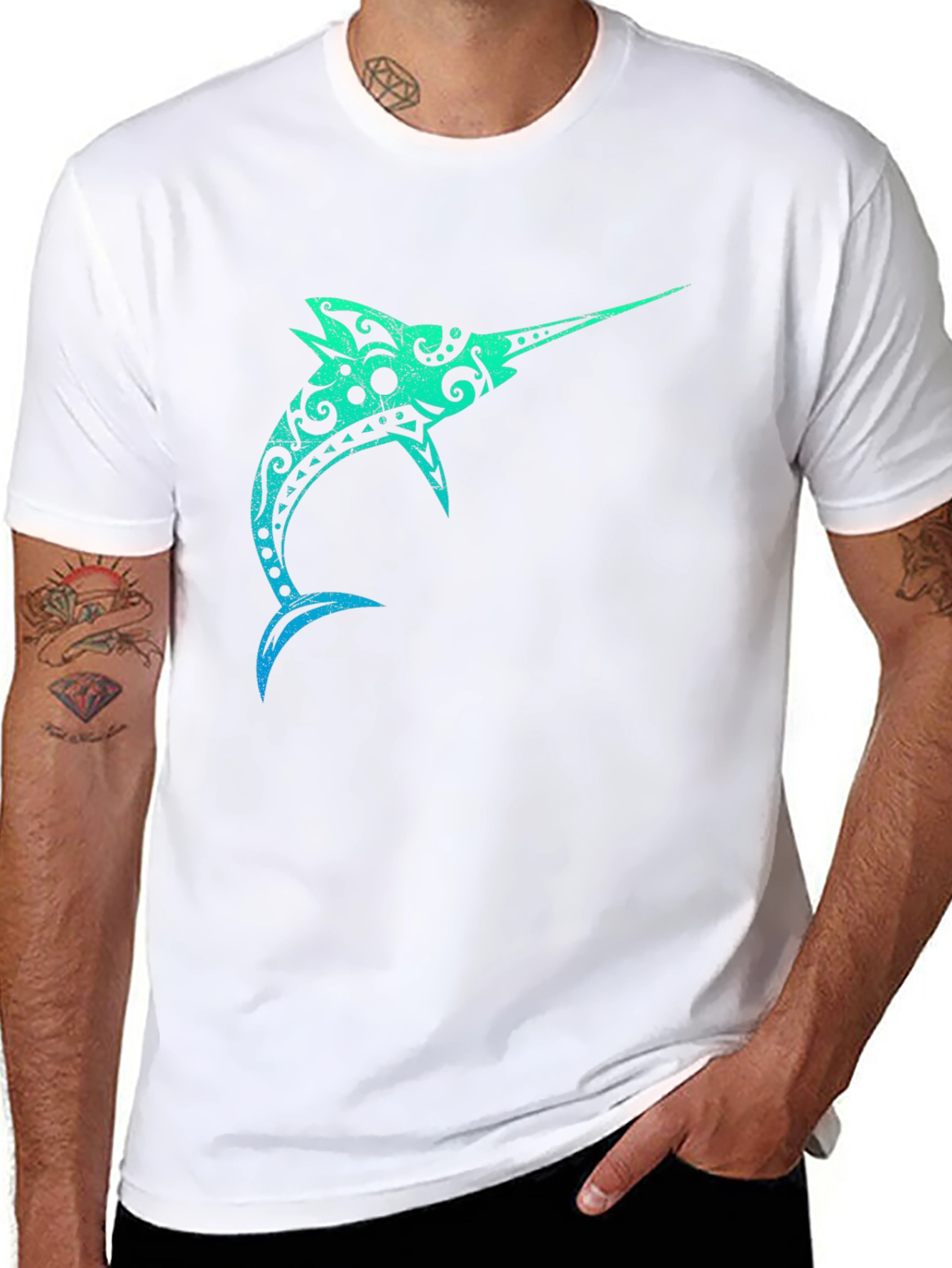 Tribal Marlin Graphic Black T-Shirt