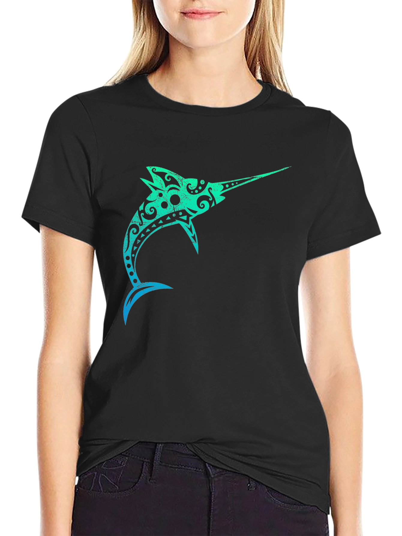 Tribal Marlin Graphic Black T-Shirt