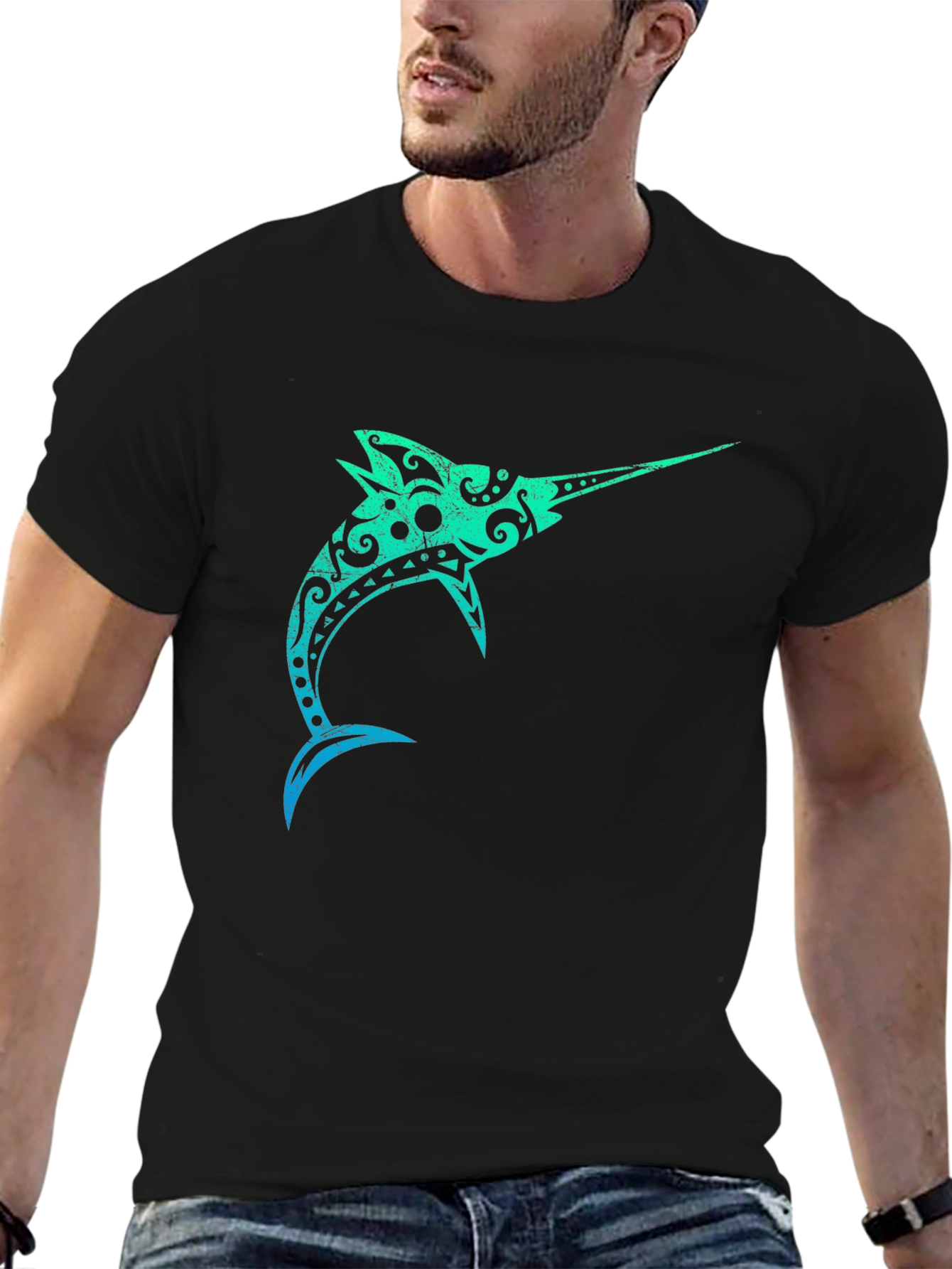 Tribal Marlin Graphic Black T-Shirt