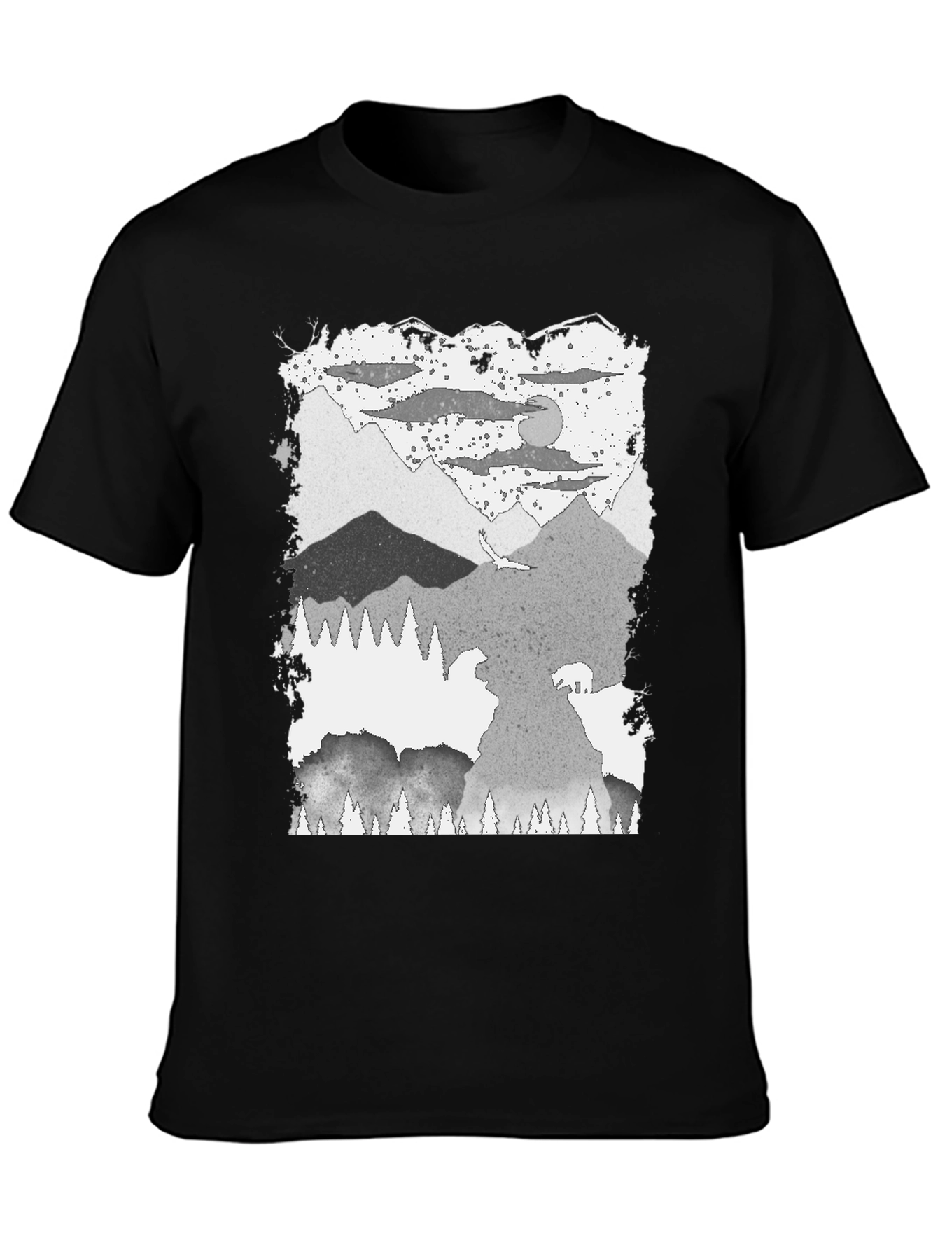 Mountain Scene Graphic Tee - Black