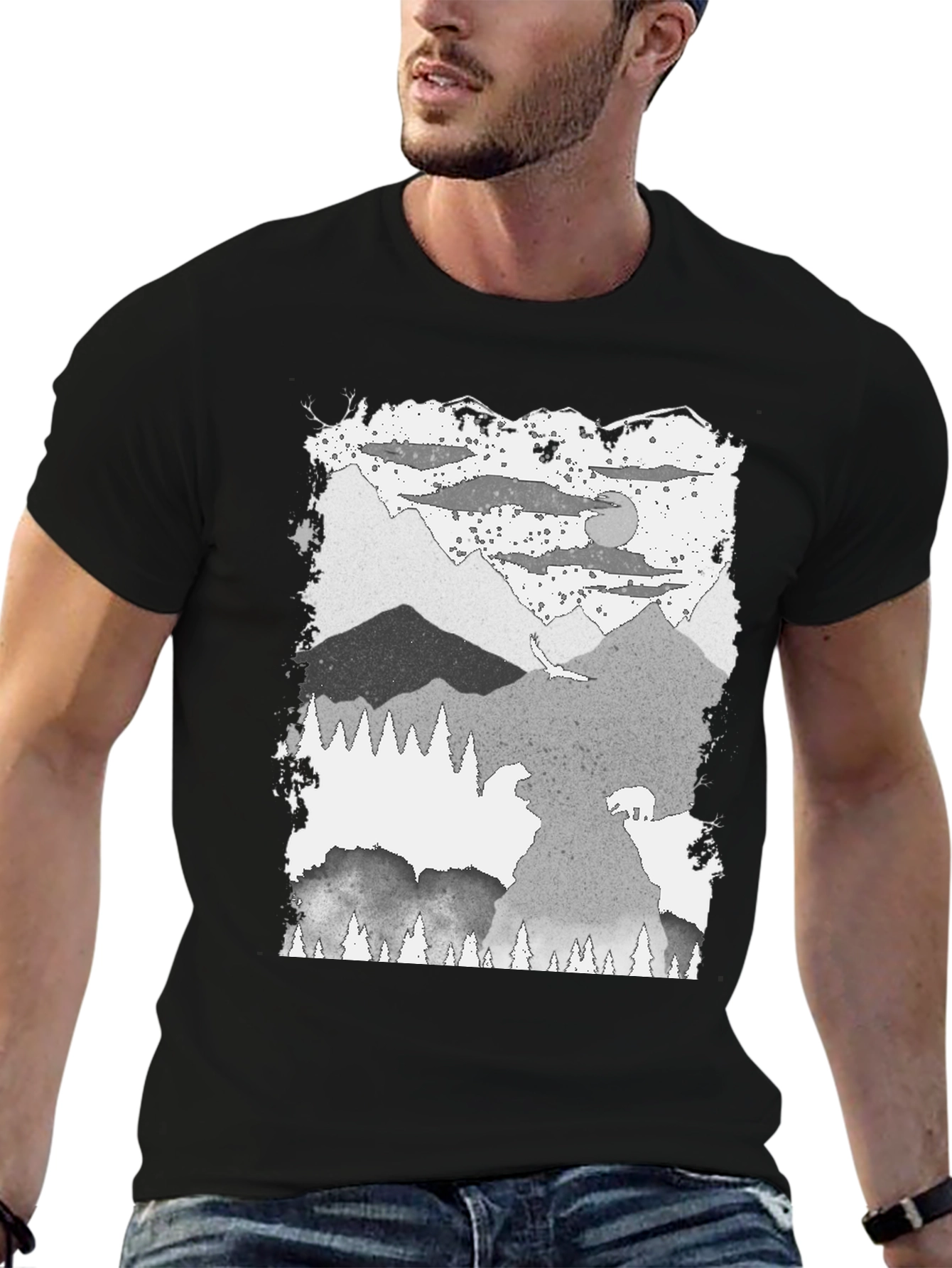 Mountain Scene Graphic Tee - Black