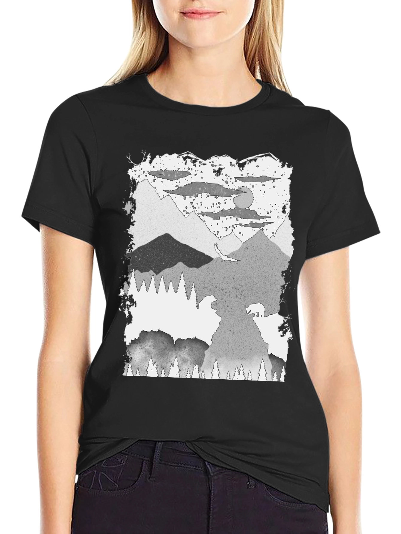 Mountain Scene Graphic Tee - Black