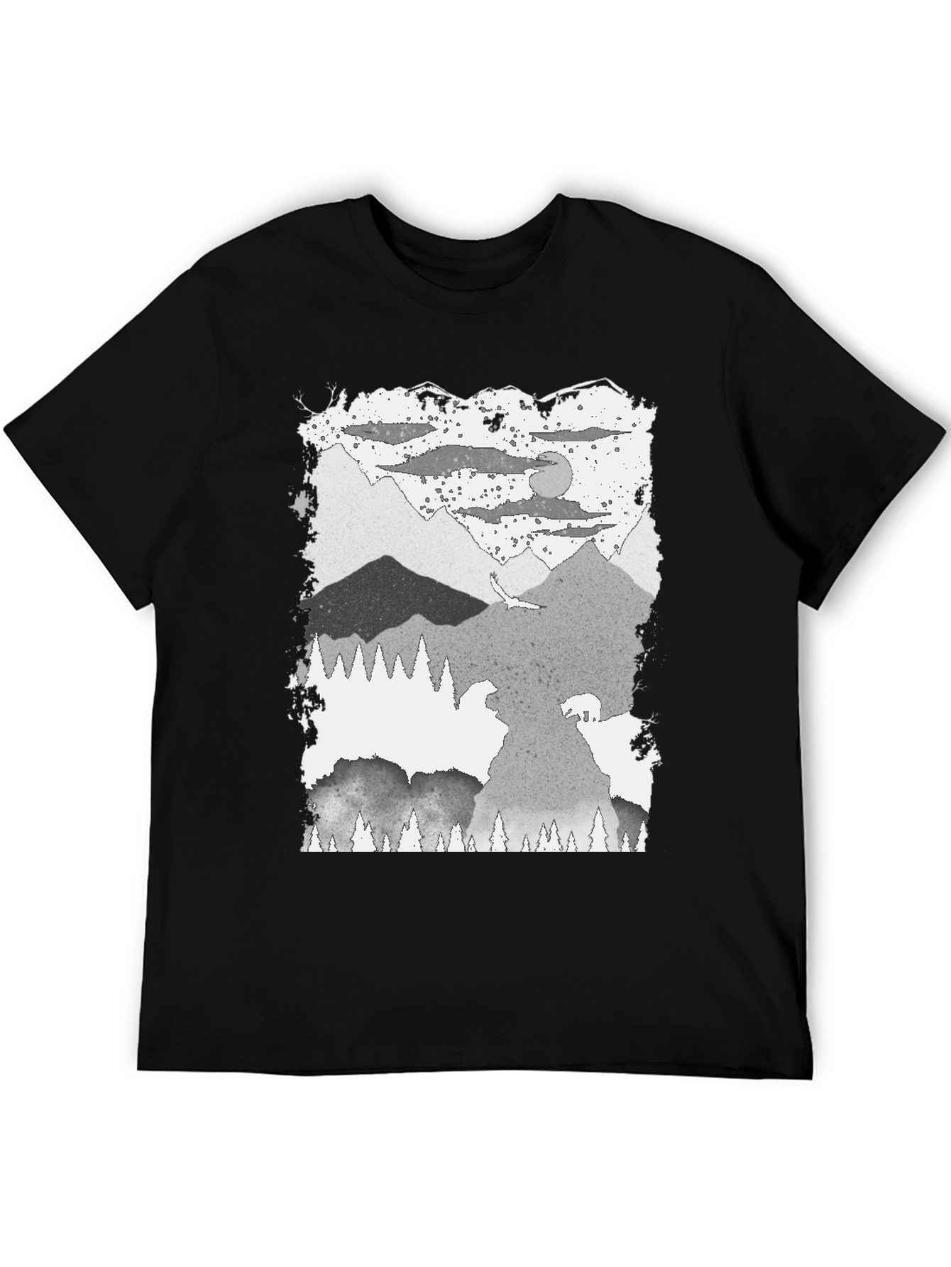 Mountain Scene Graphic Tee - Black