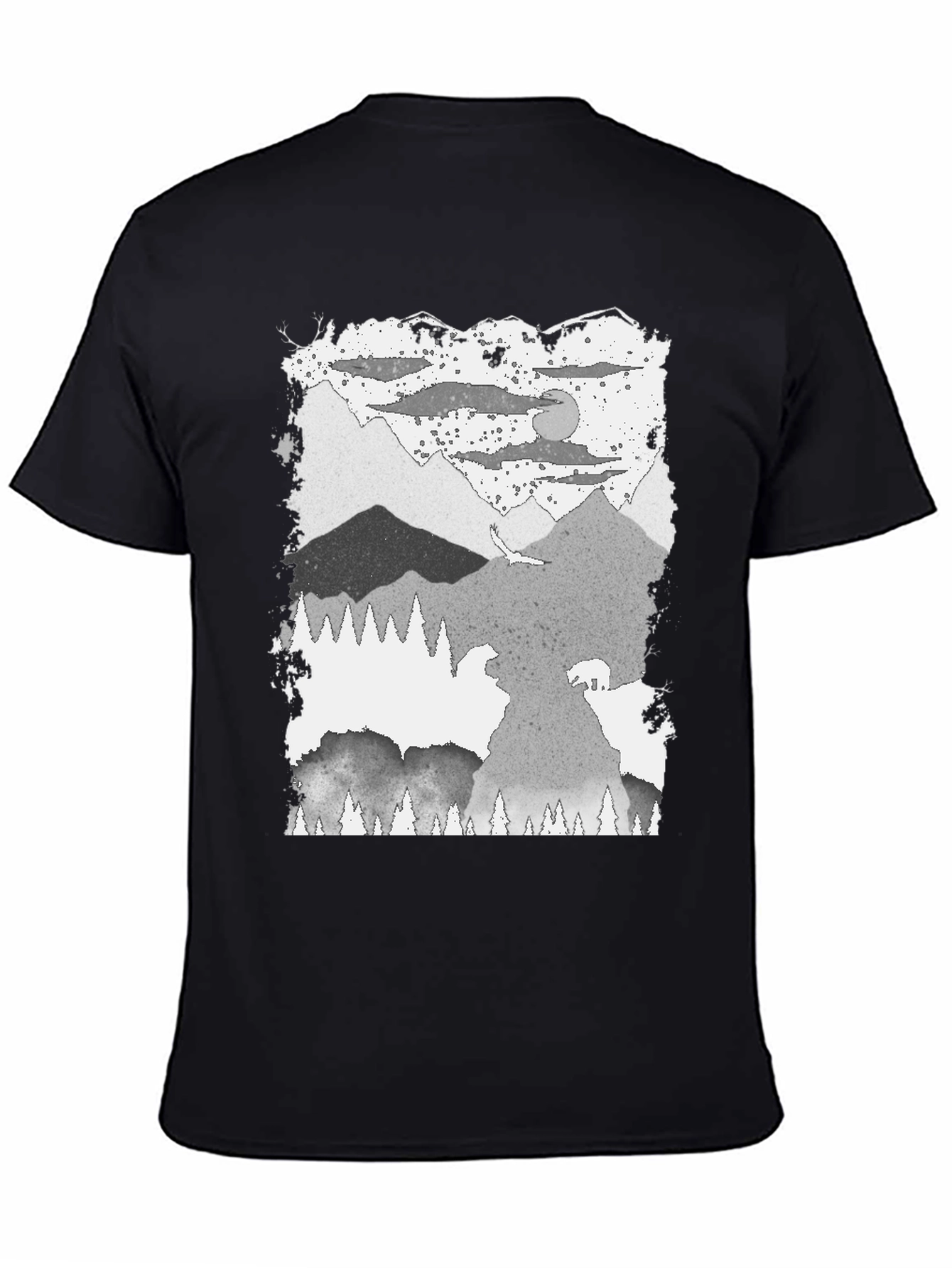 Mountain Scene Graphic Tee - Black