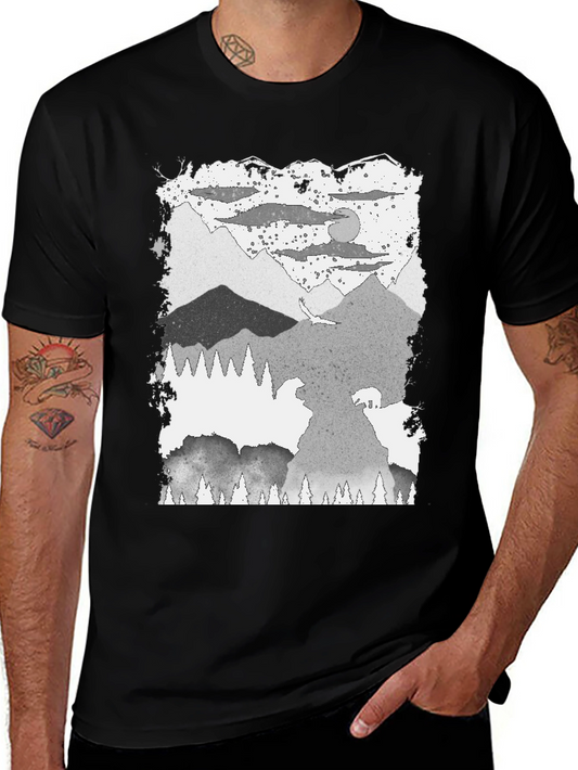 Mountain Scene Graphic Tee - Black