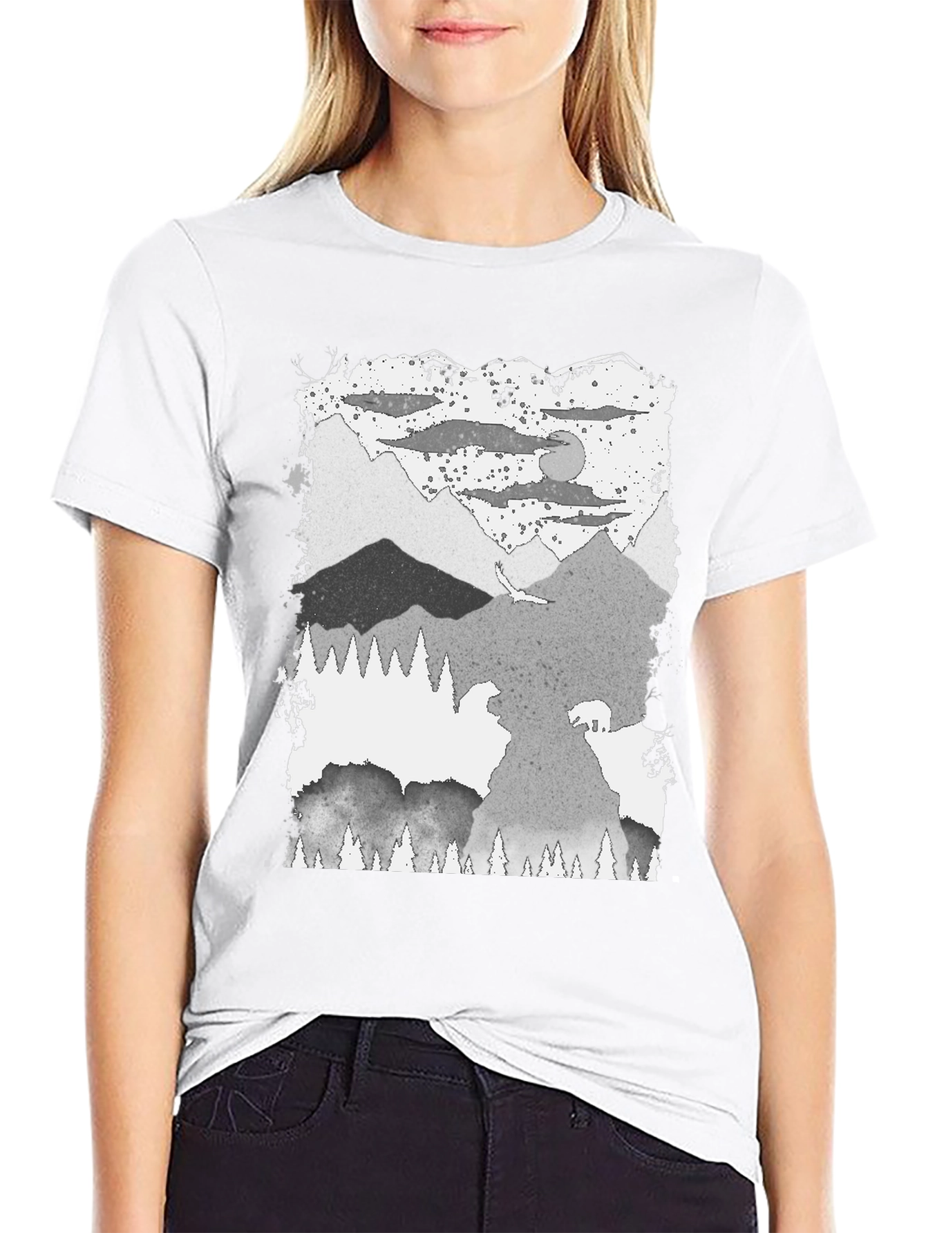 Mountain Scene Graphic Tee - Black