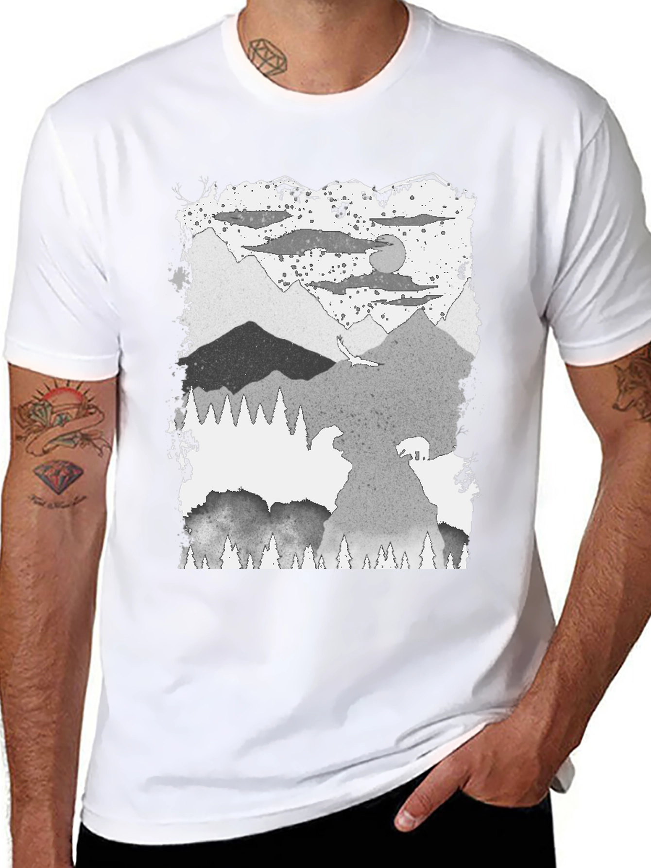 Mountain Scene Graphic Tee - Black