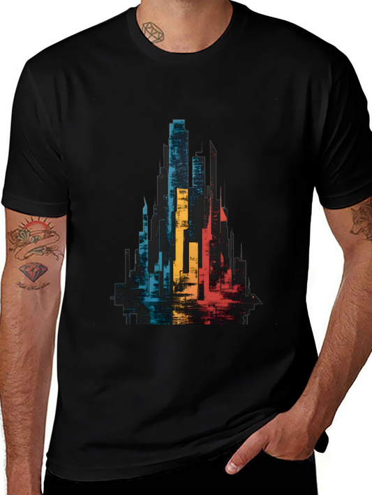 Abstract Cityscape Graphic Tee - Black Unisex T-Shirt