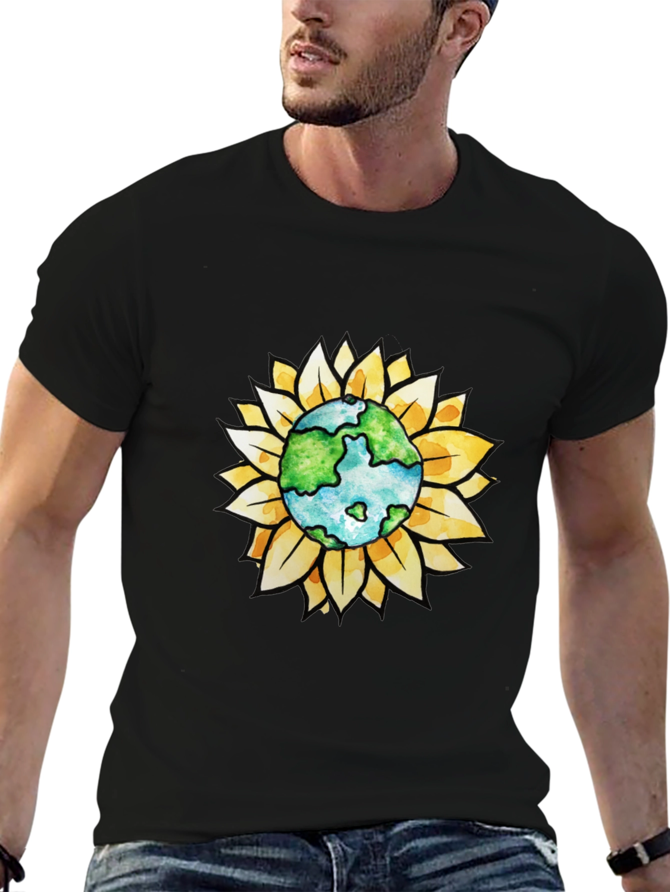 Earth Sunflower Graphic Tee - Black