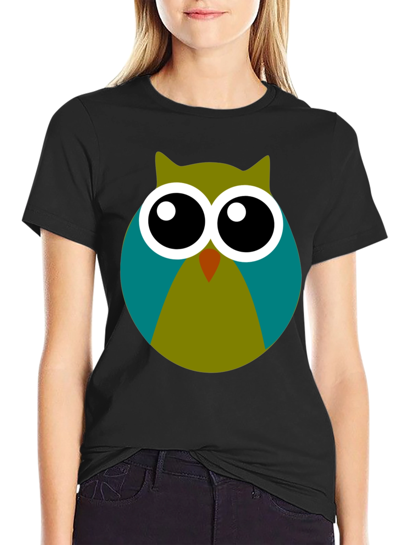 Owl Graphic Print Black T-Shirt