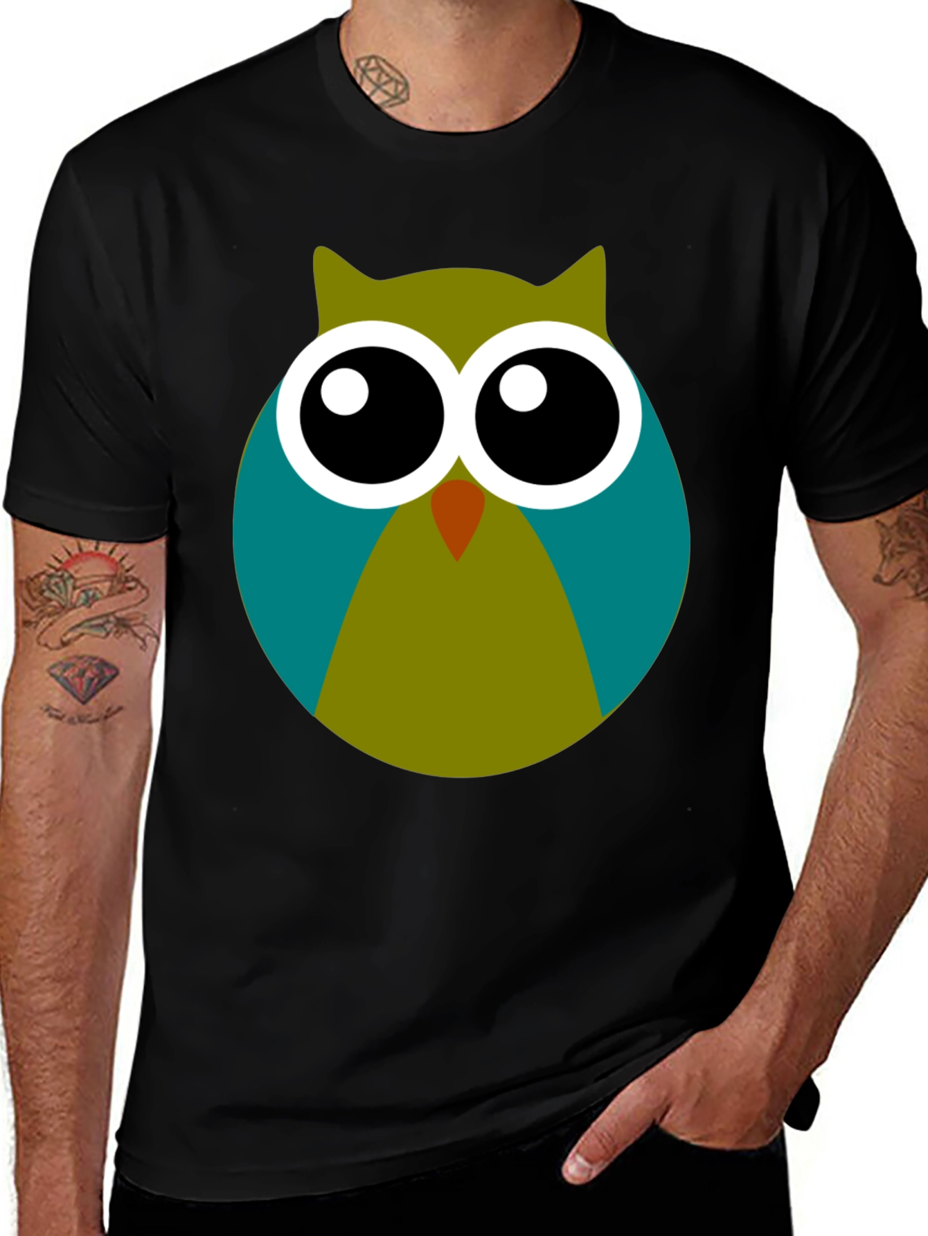 Owl Graphic Print Black T-Shirt