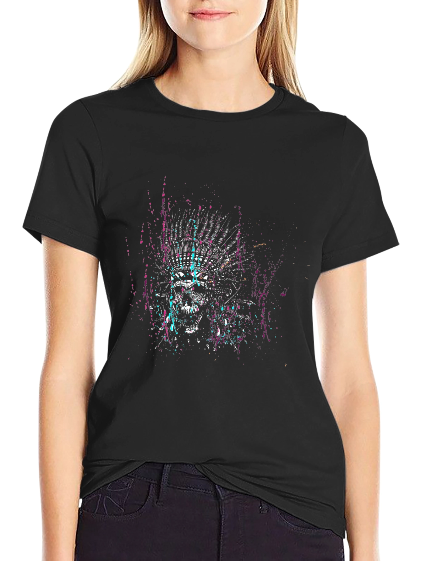Skull Headdress Graphic Tee - Black