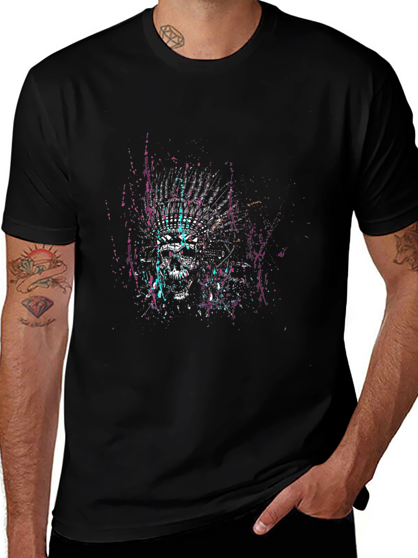 Skull Headdress Graphic Tee - Black