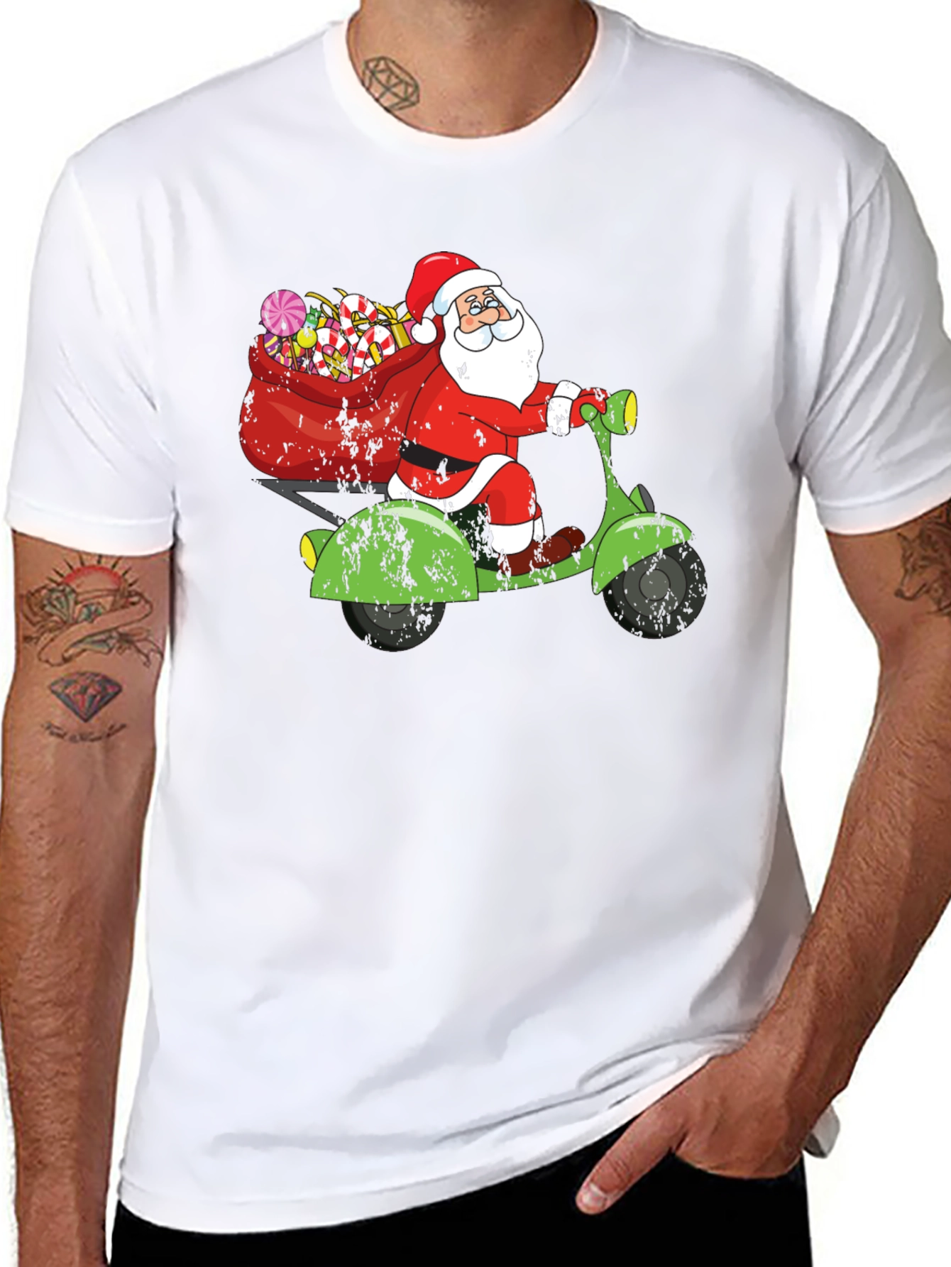Santa Scooter Graphic Tee - Holiday Fun