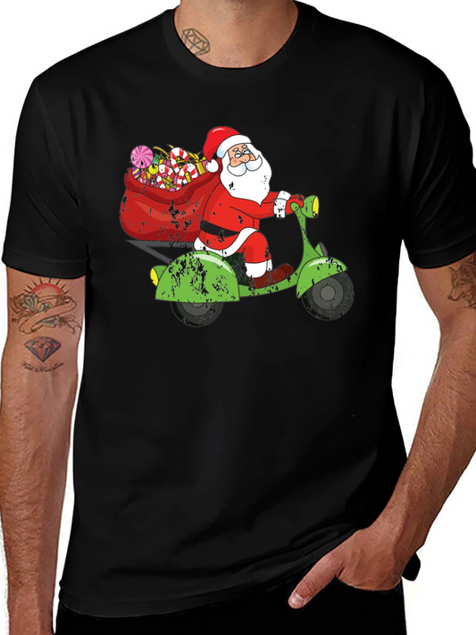 Santa Scooter Graphic Tee - Holiday Fun