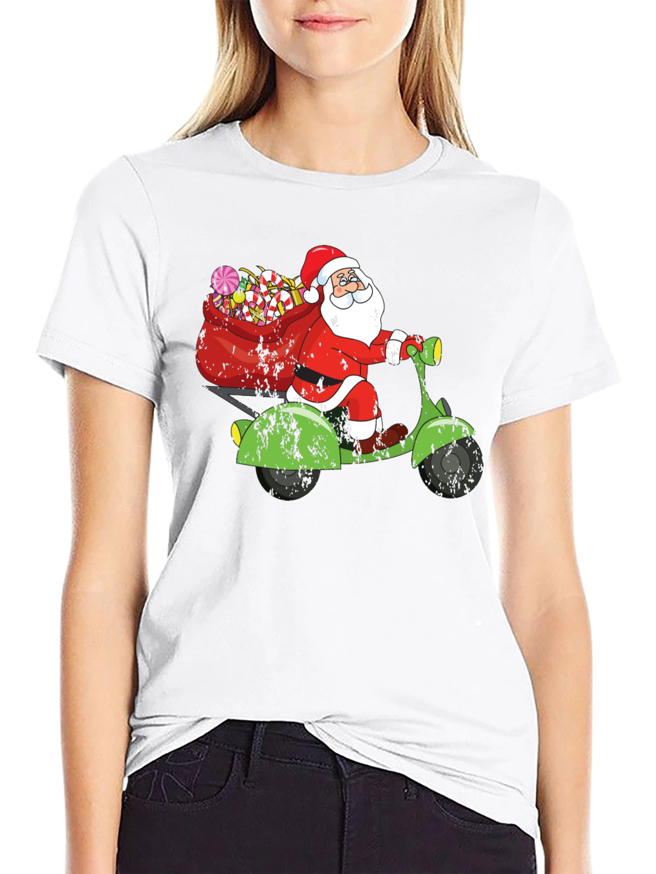 Santa Scooter Graphic Tee - Holiday Fun