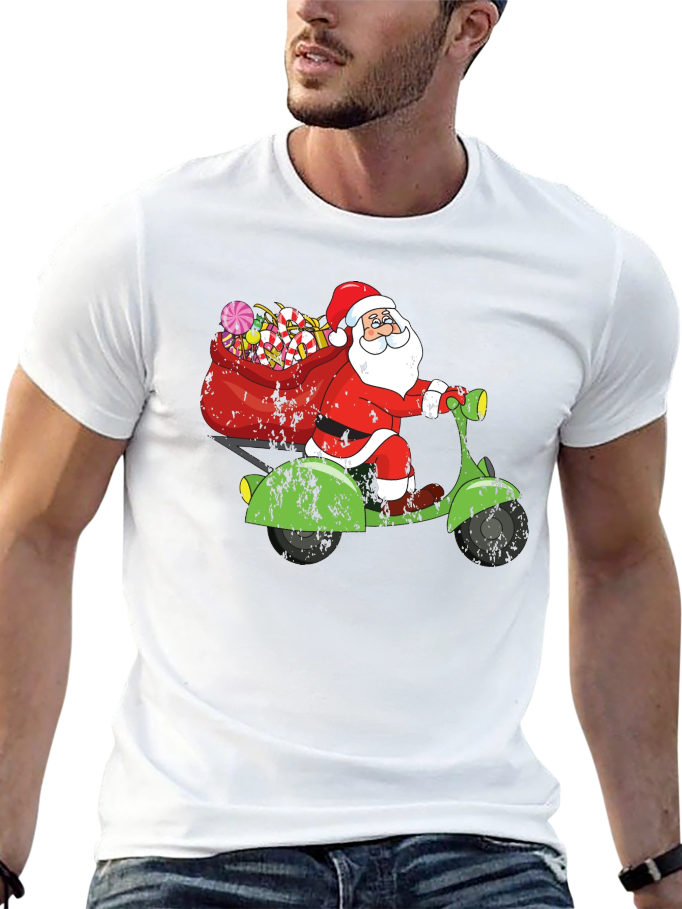 Santa Scooter Graphic Tee - Holiday Fun