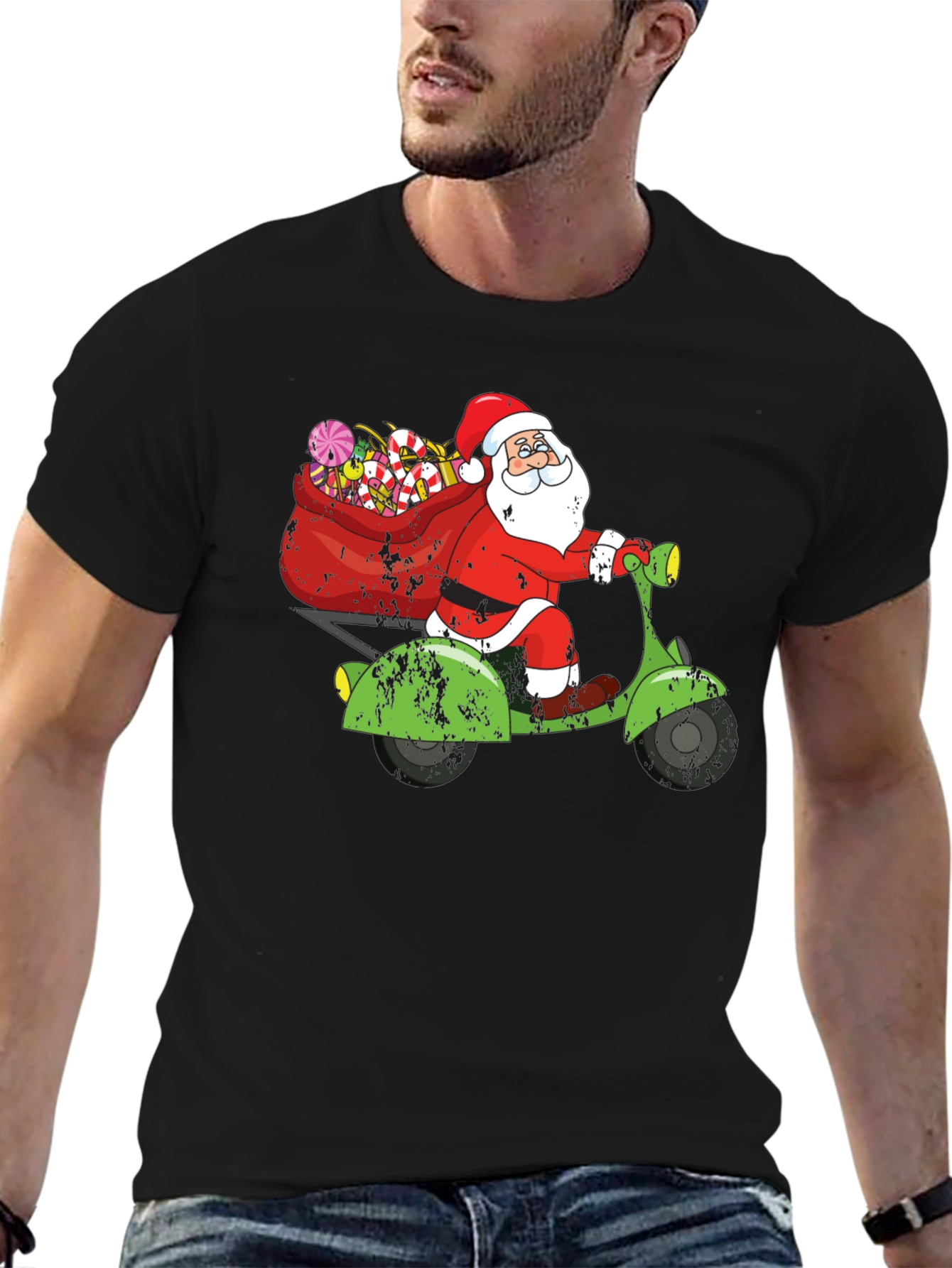 Santa Scooter Graphic Tee - Holiday Fun