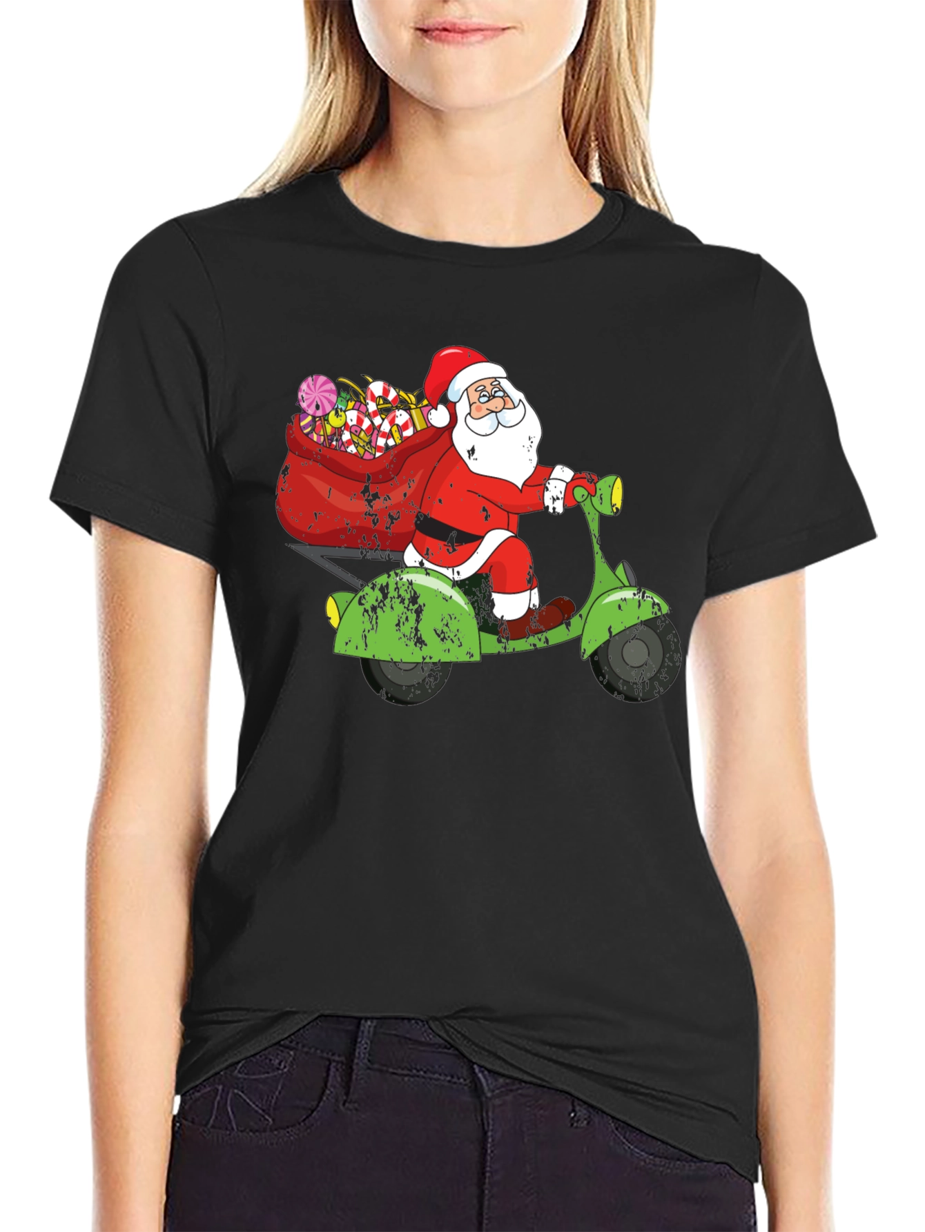 Santa Scooter Graphic Tee - Holiday Fun