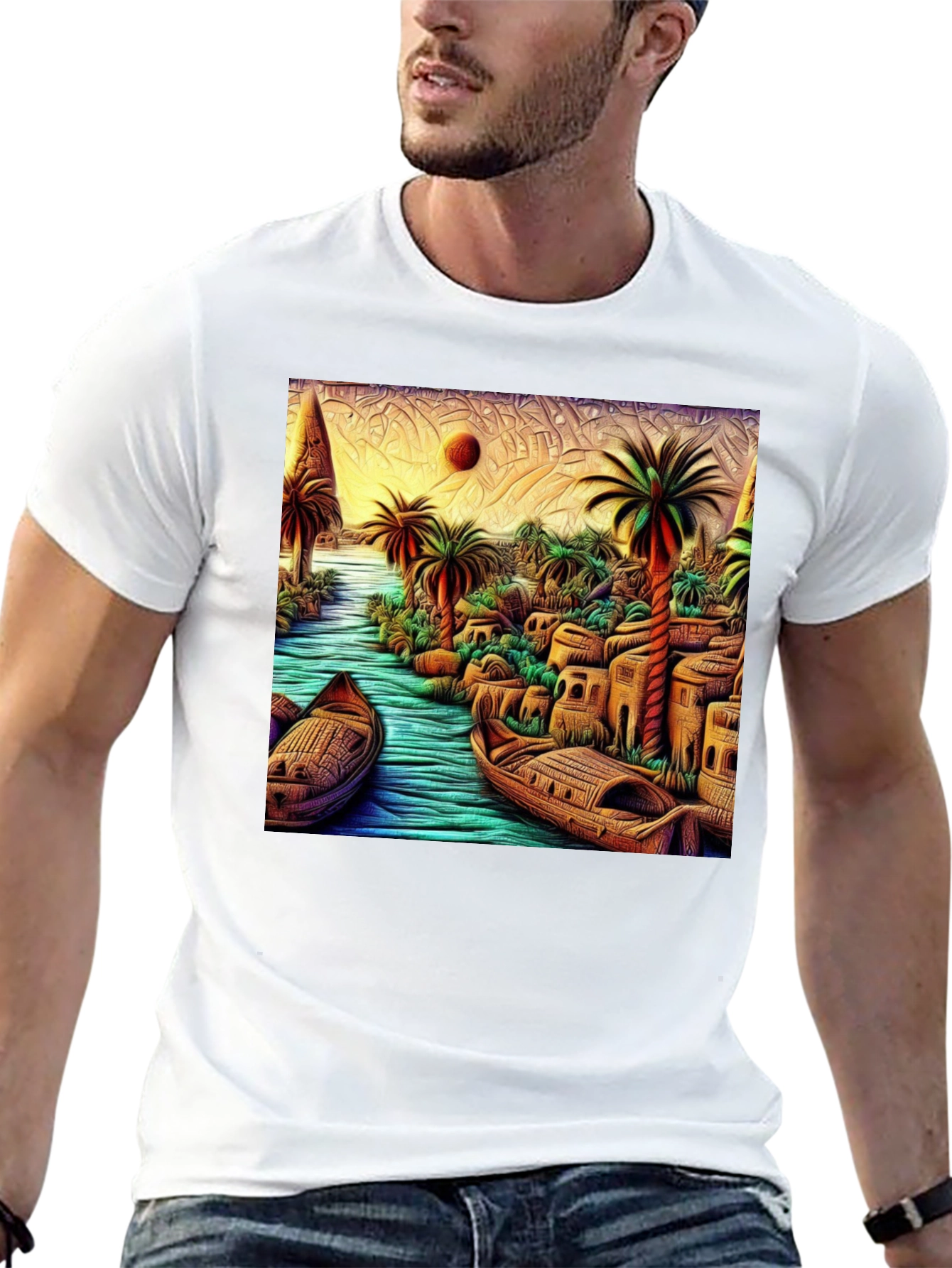 Tropical River Art Mens Black T-Shirt