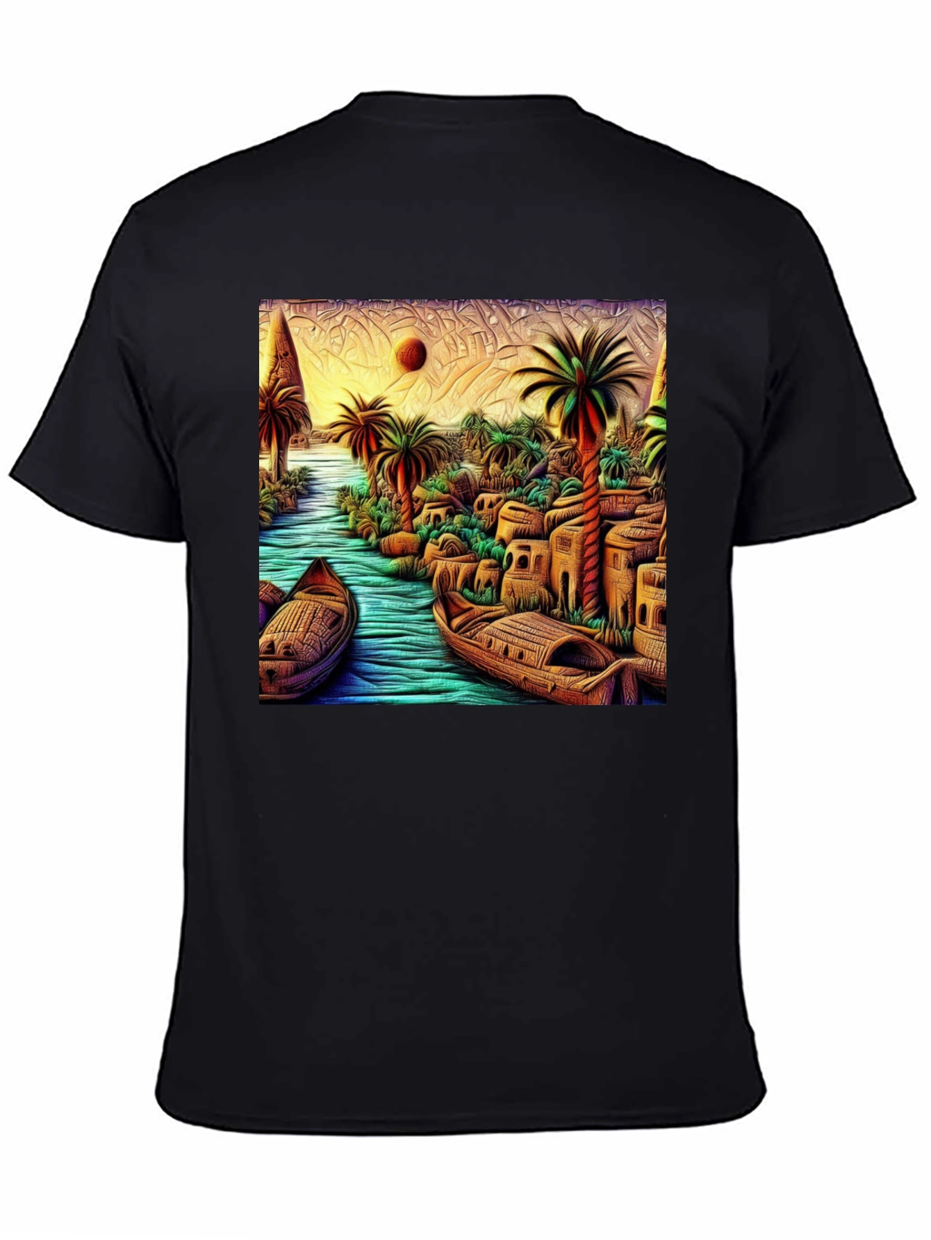 Tropical River Art Mens Black T-Shirt