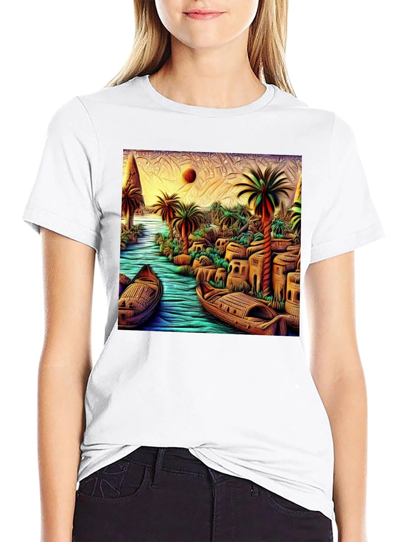 Tropical River Art Mens Black T-Shirt