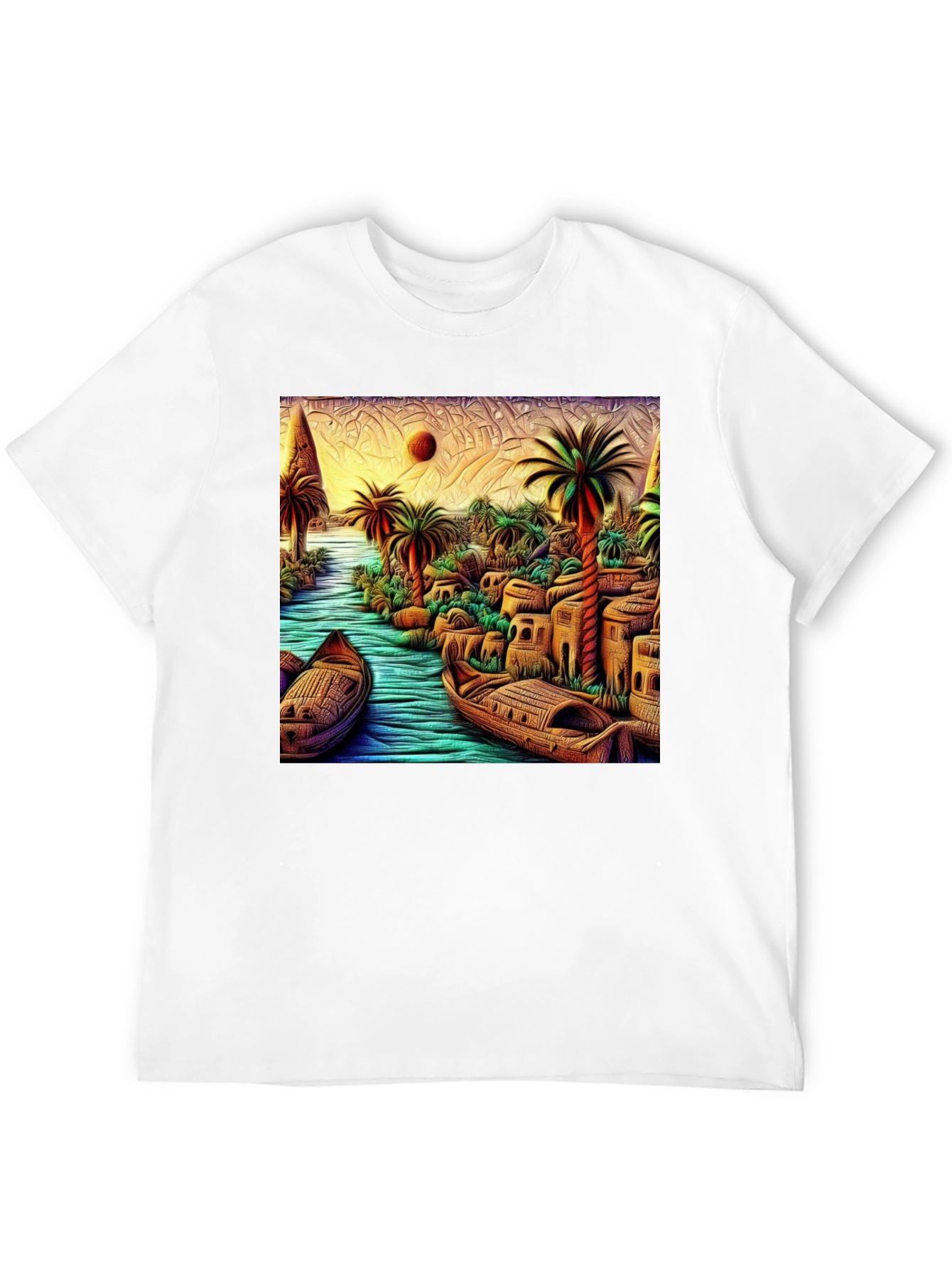 Tropical River Art Mens Black T-Shirt