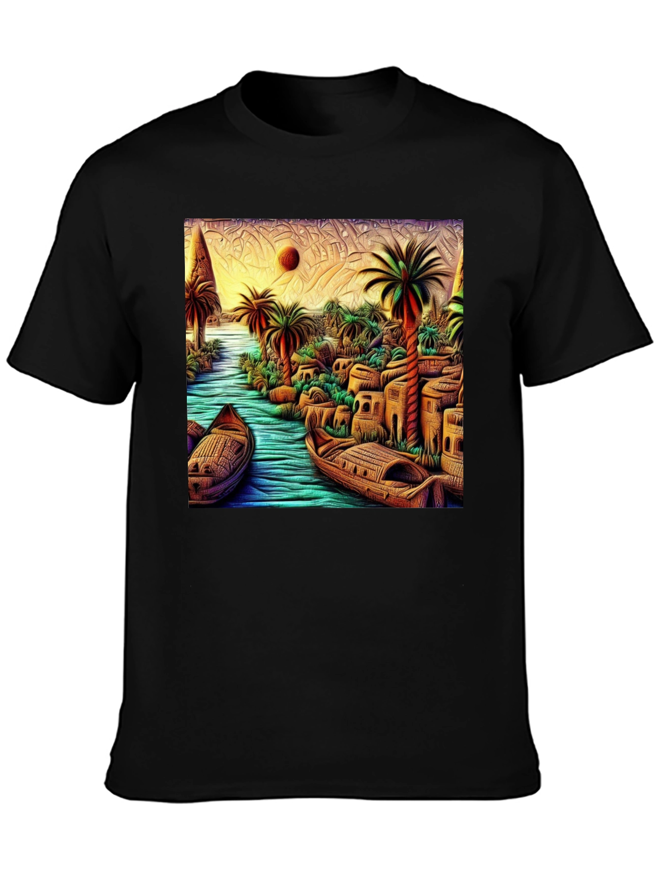 Tropical River Art Mens Black T-Shirt
