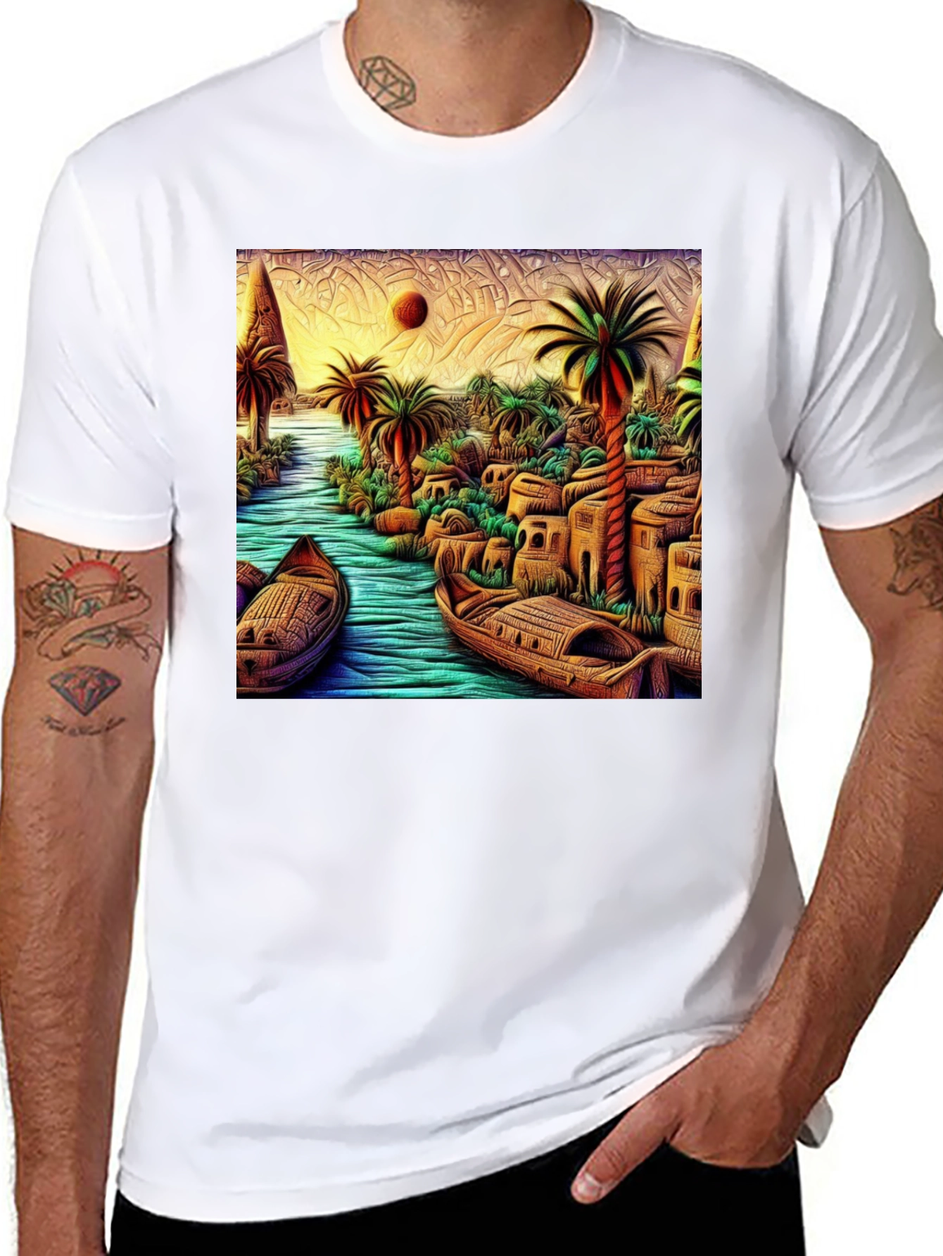 Tropical River Art Mens Black T-Shirt