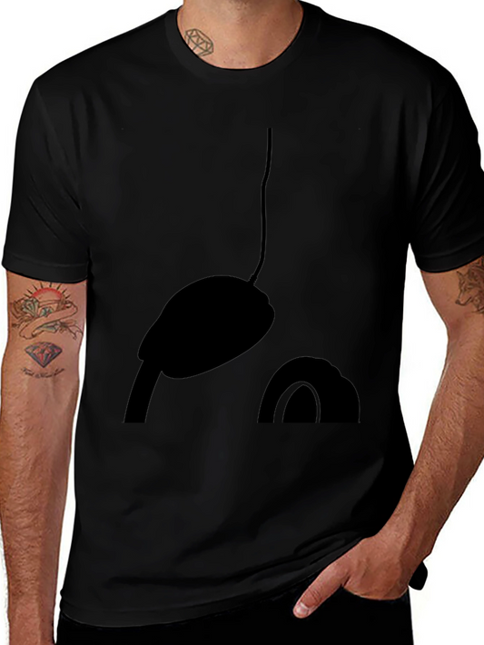 Mens Black Graphic T-Shirt - Minimalist Cartoon Design