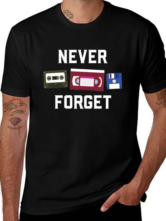 Retro Tech T-Shirt - Never Forget Cassettes VHS Floppy Disk