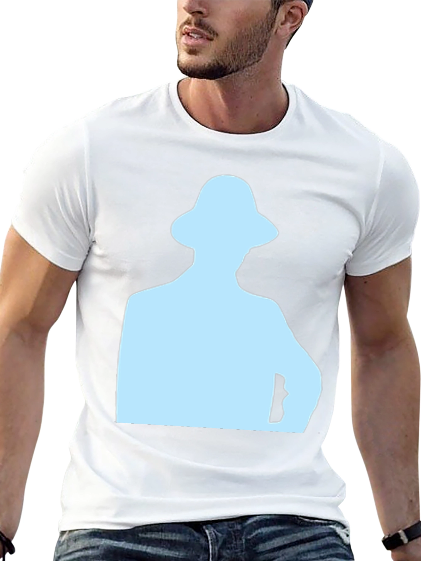 Mens Black T-Shirt with Light Blue Silhouette