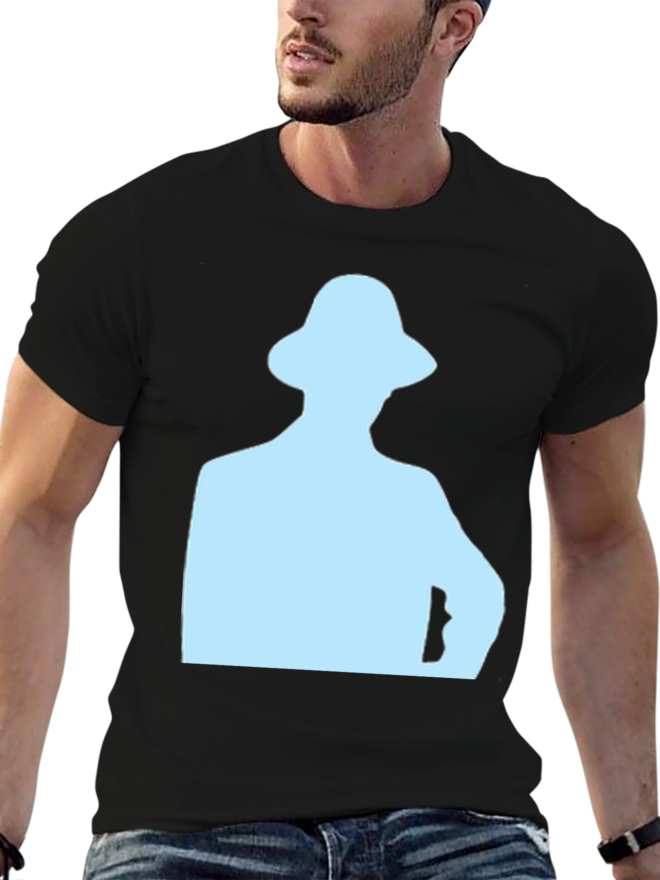 Mens Black T-Shirt with Light Blue Silhouette