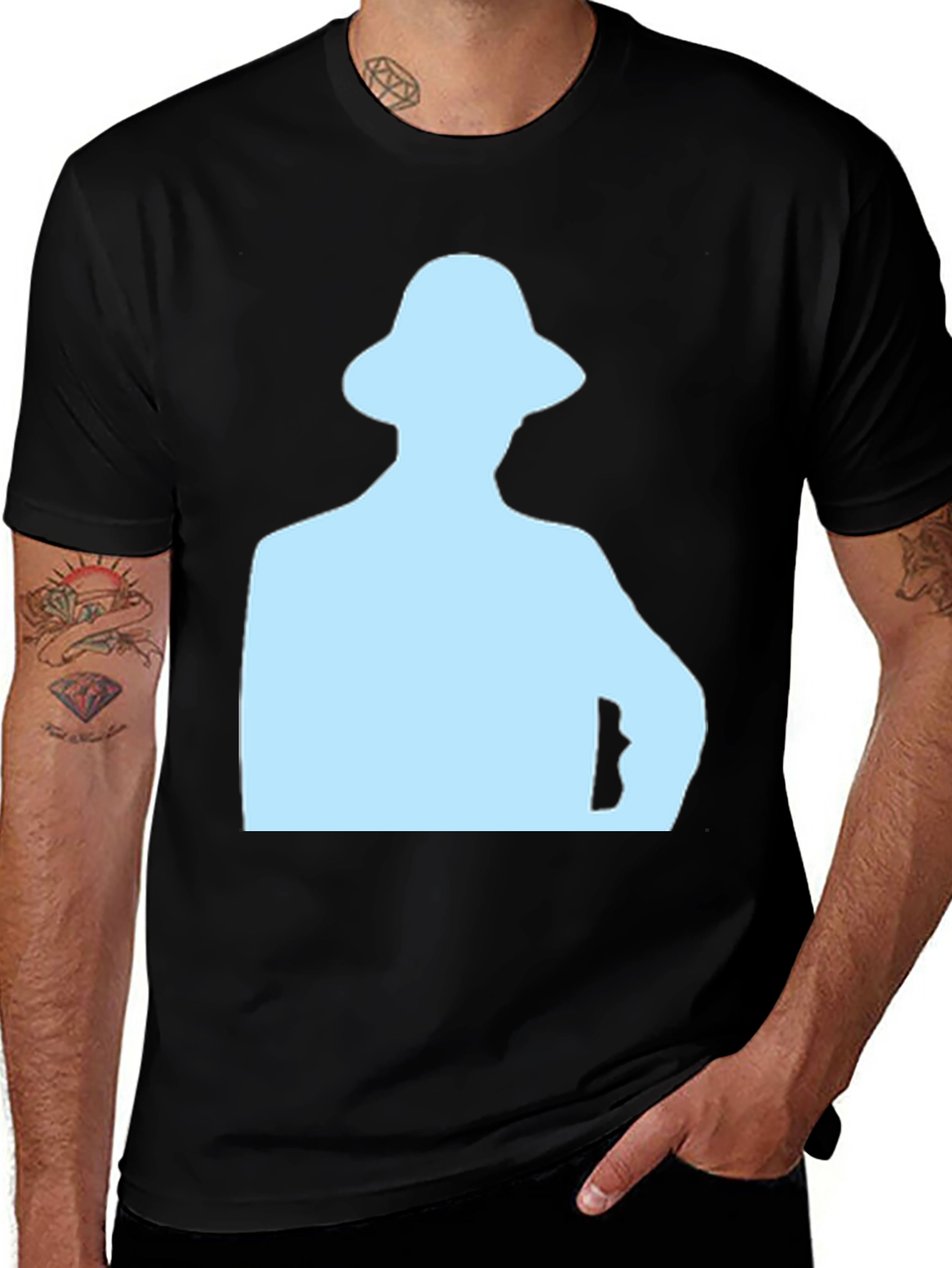 Mens Black T-Shirt with Light Blue Silhouette