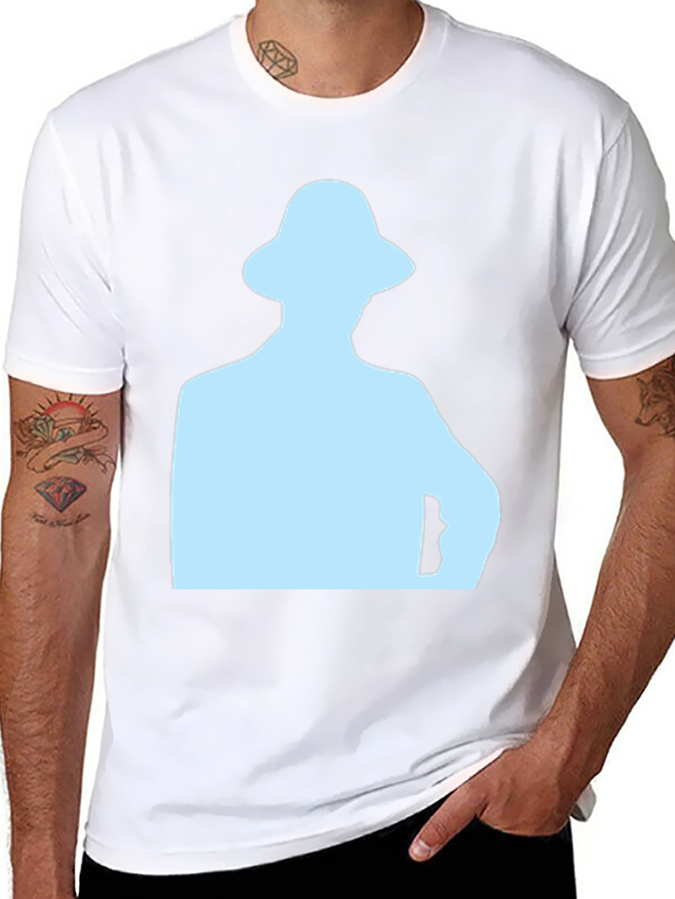 Mens Black T-Shirt with Light Blue Silhouette