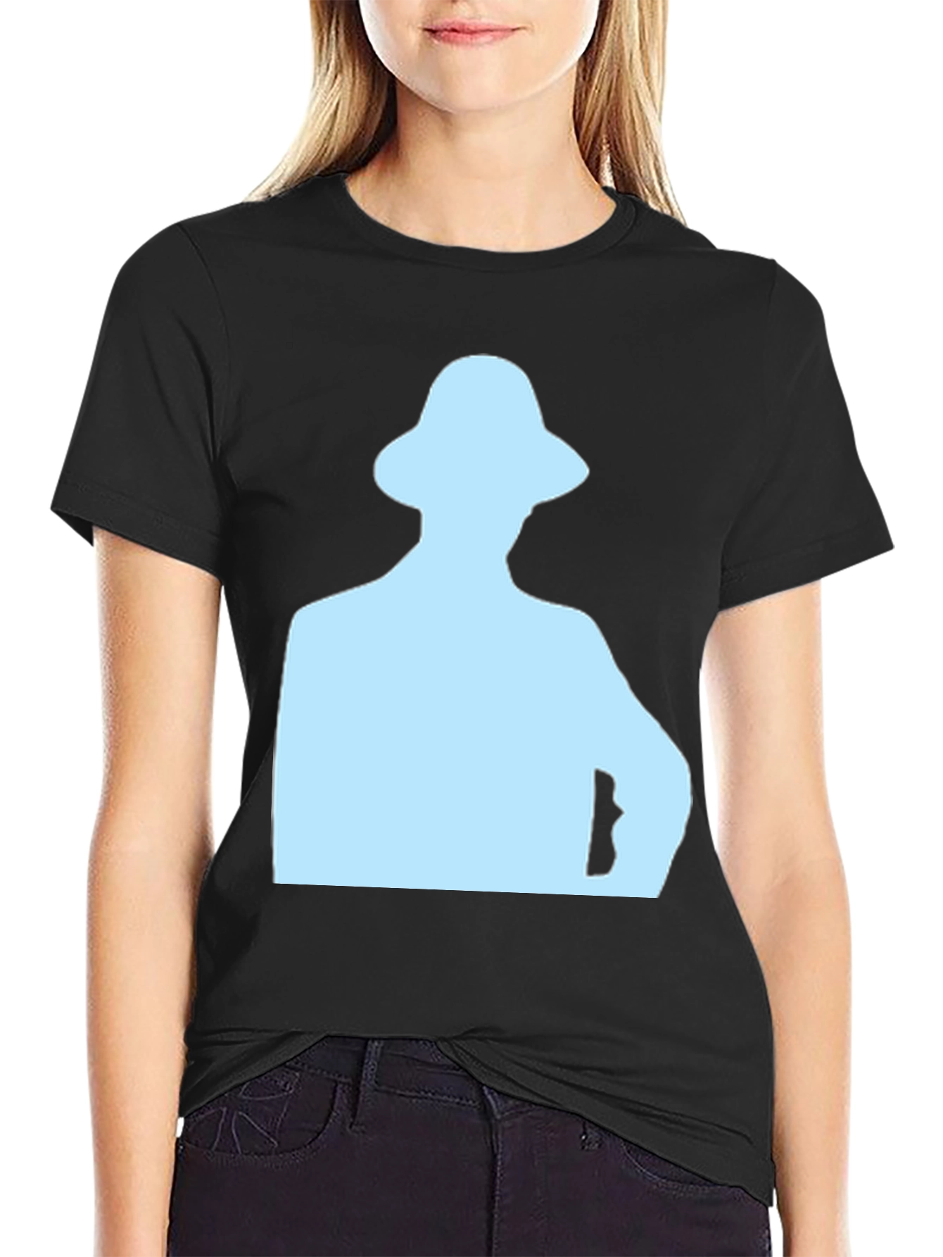 Mens Black T-Shirt with Light Blue Silhouette