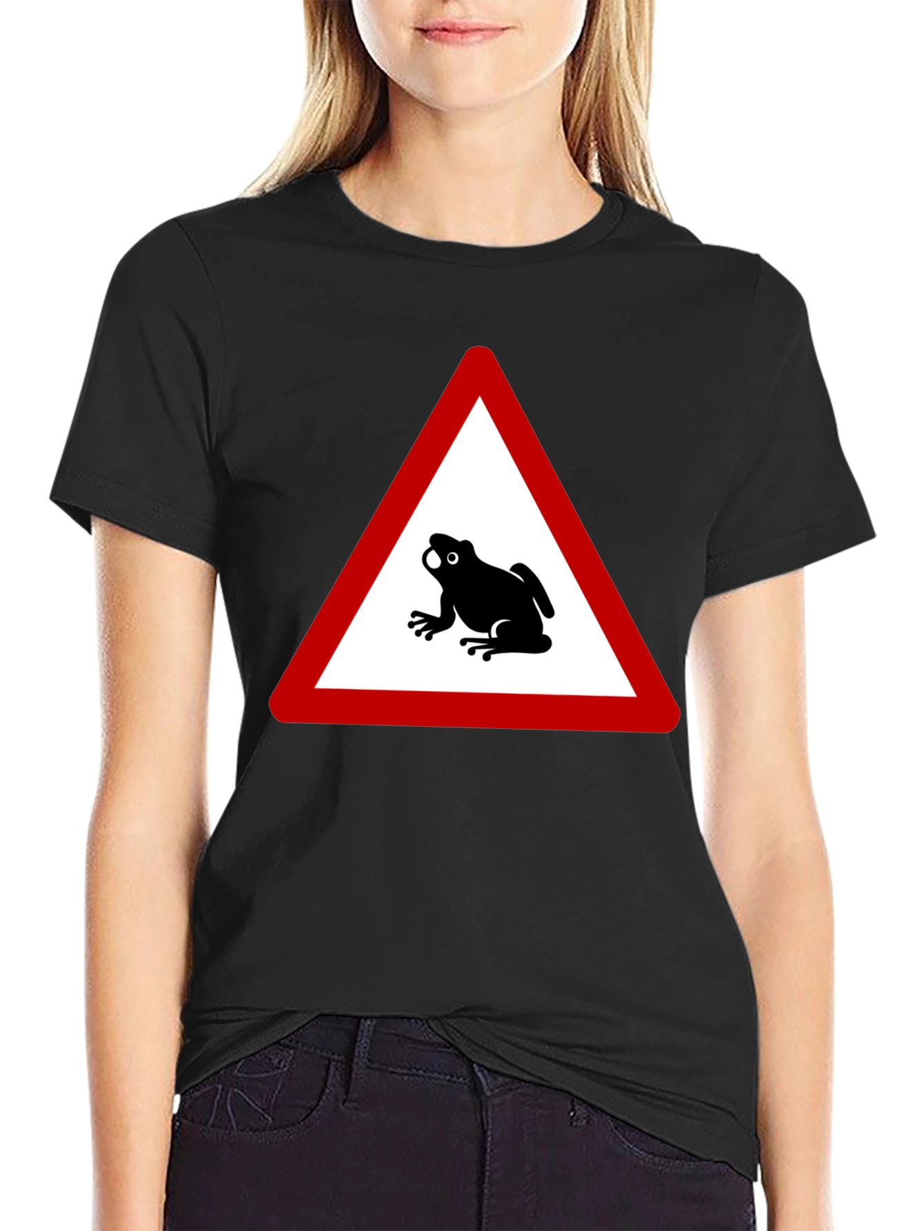 Frog Warning Sign Black T-Shirt