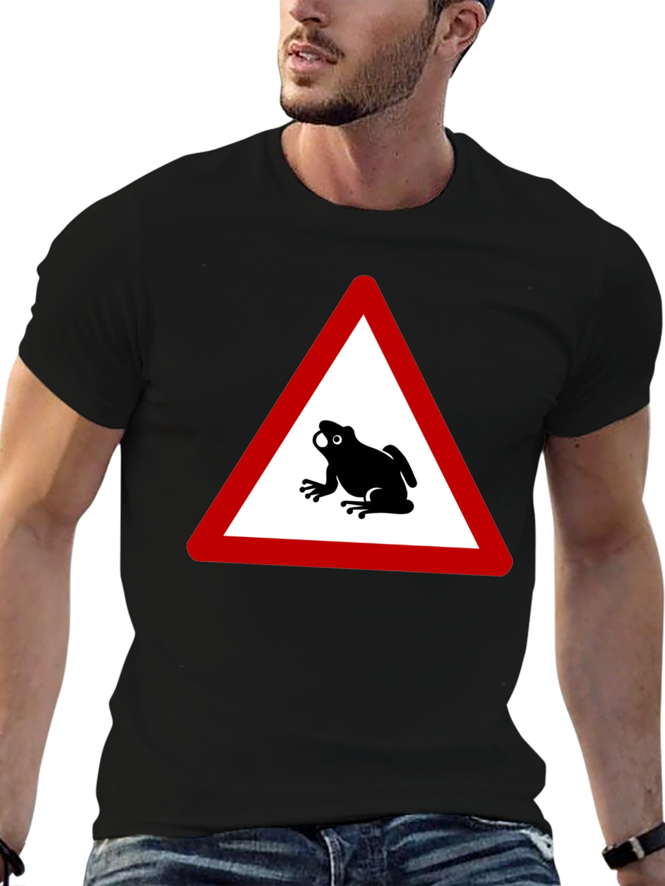 Frog Warning Sign Black T-Shirt