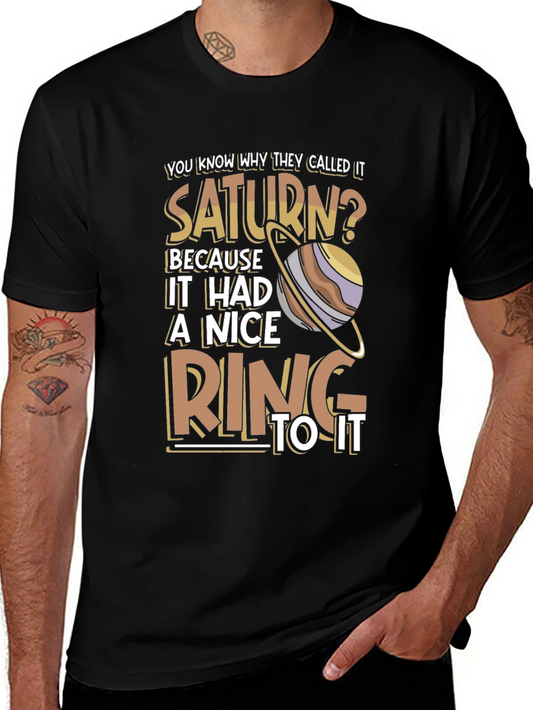 Saturn Ring Pun Black T-Shirt - Funny Space Humor Tee