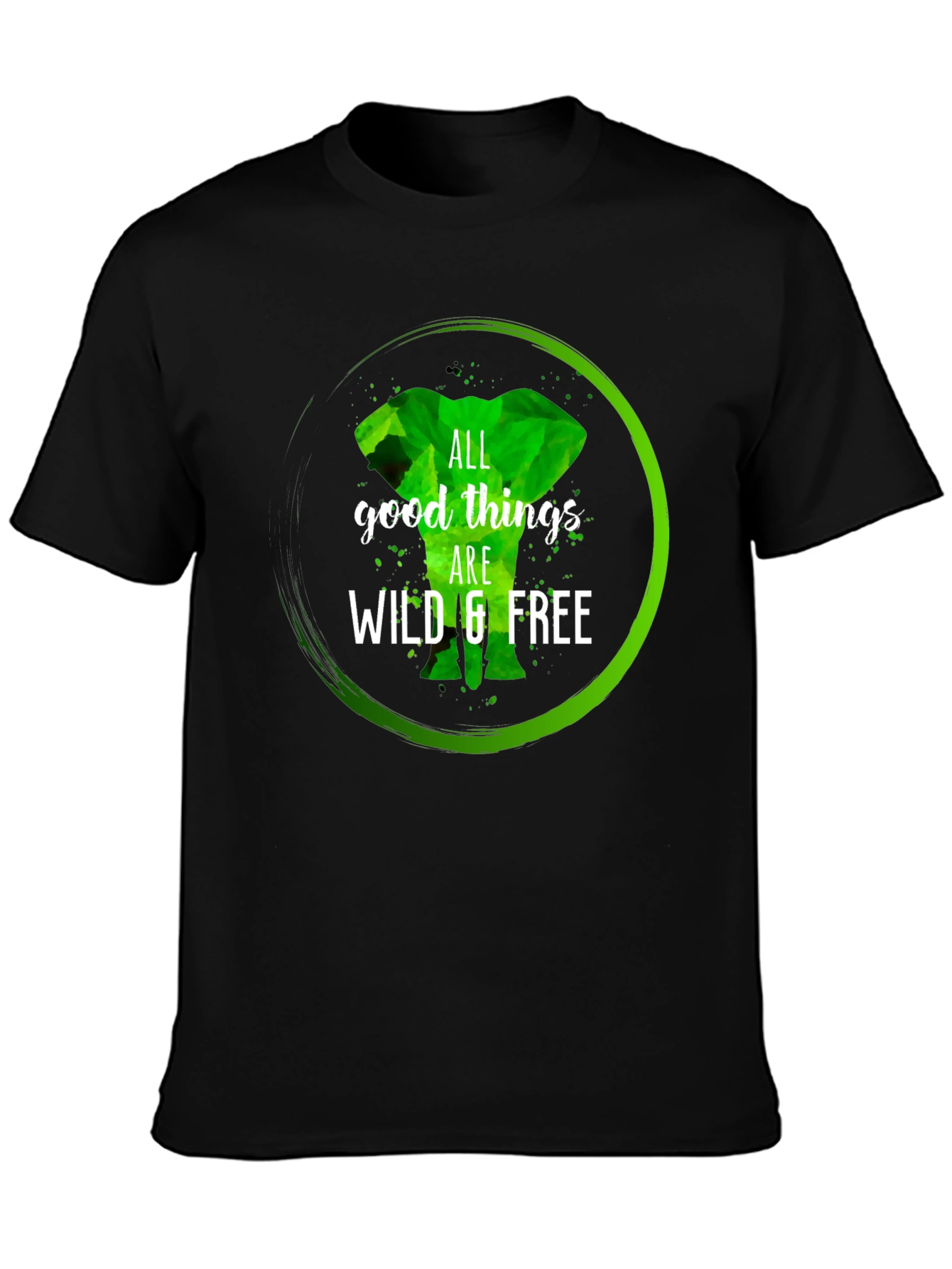 Wild & Free Elephant Graphic Tee - Black Cotton