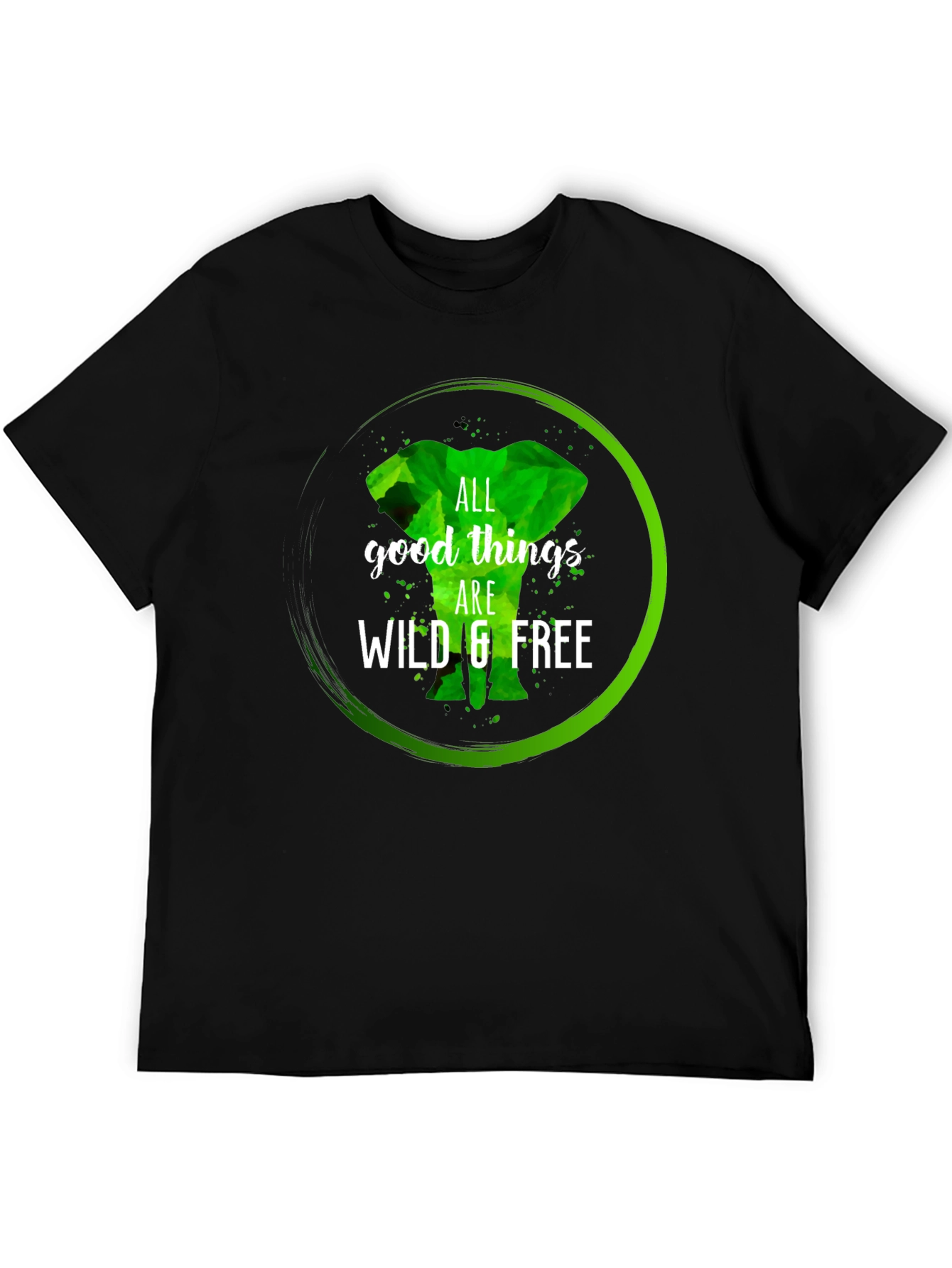 Wild & Free Elephant Graphic Tee - Black Cotton